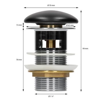 LuxeBath Ablaufgarnitur Ablaufsystem Ablaufventil Abflussgarnitur Waschbeckenstöpsel mit Überlauf Keramikdeckel Schwarz-Edelstahl 1 1/4 Zoll Pop Up