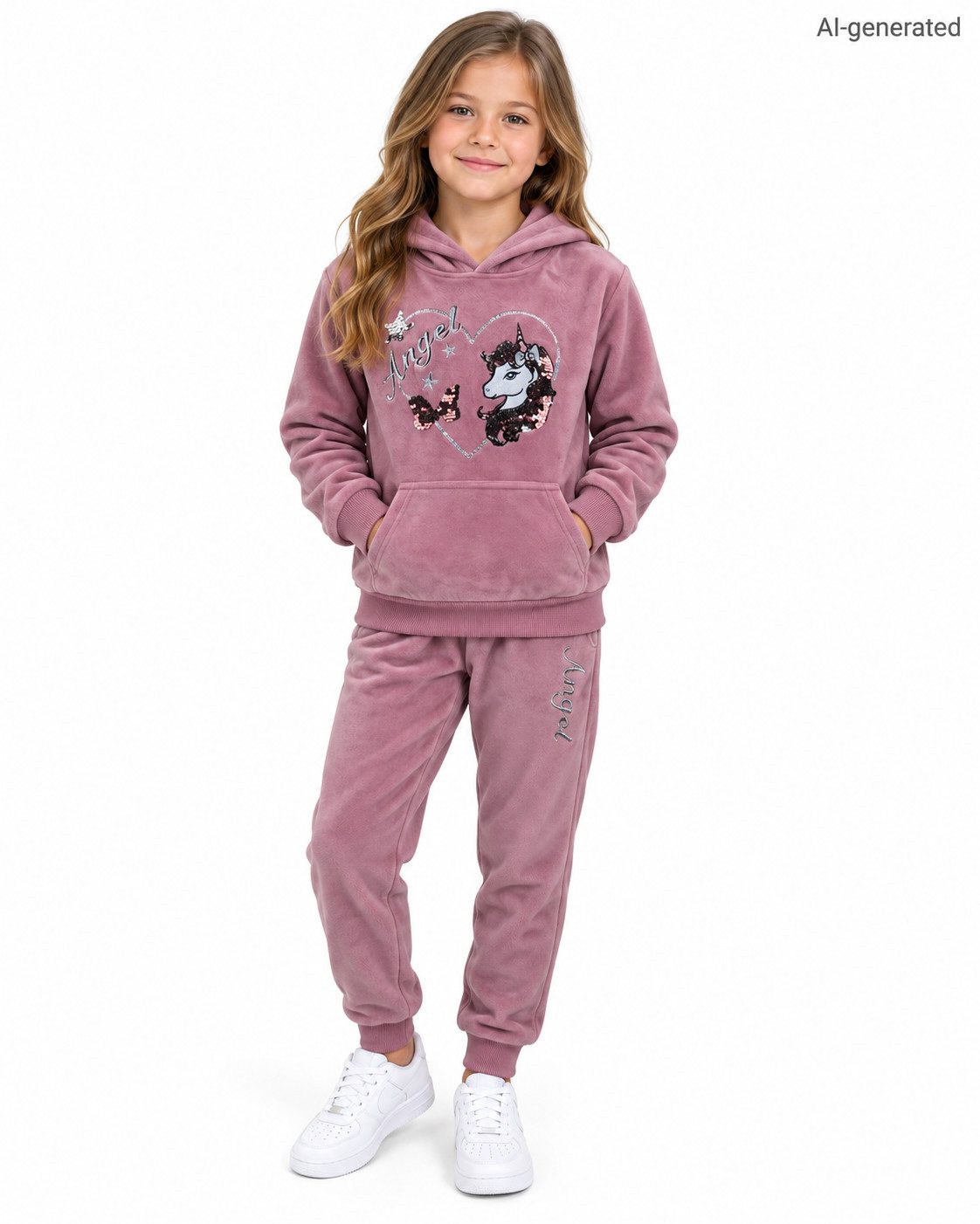 Girls Fashion Sweatanzug Nicki Anzug Jogginganzug Hausanzug Kuschelanzug Pailletten MF626 (Set, Kapuzenpullover und passender Jogginghose)