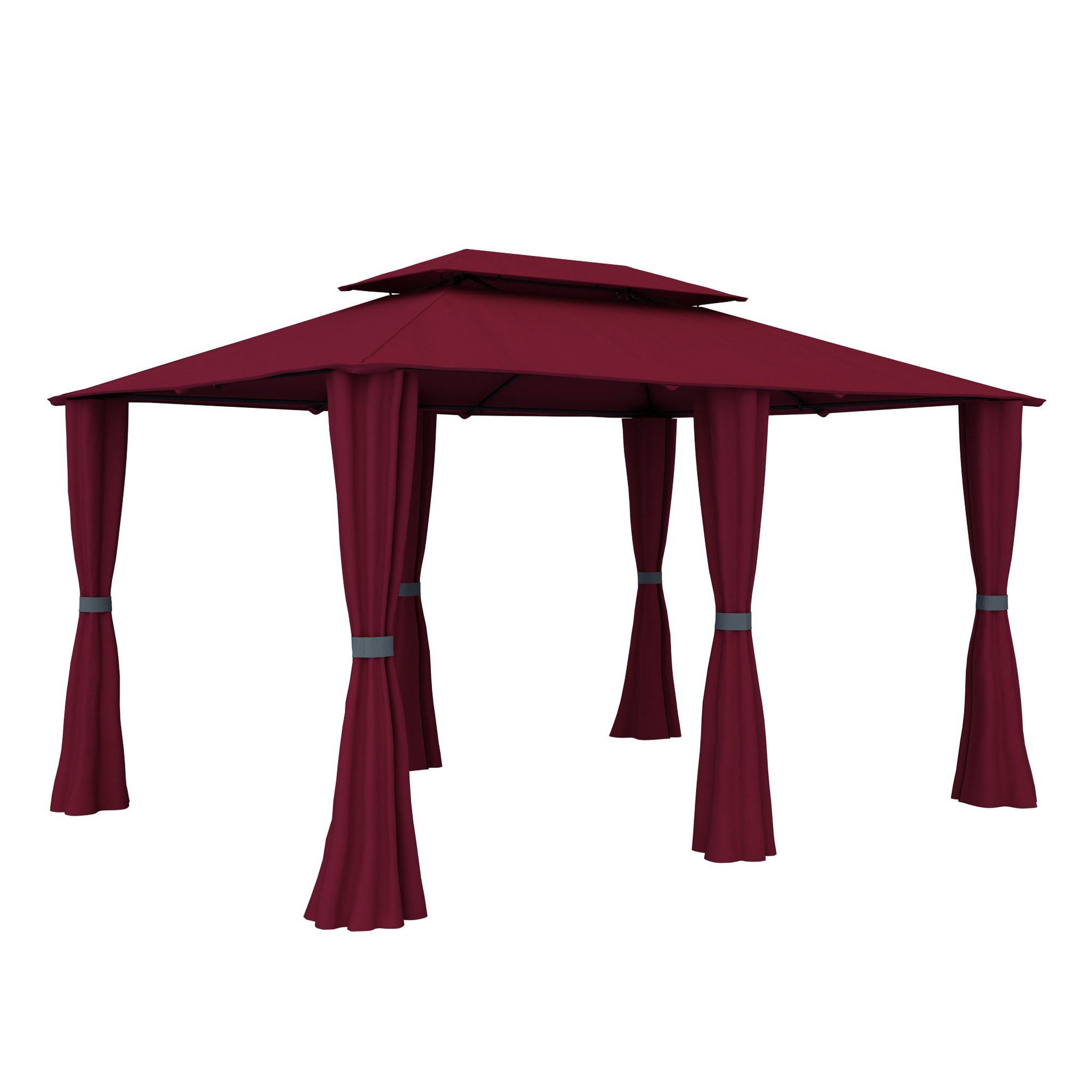 paramondo Pavillon Gartenpavillon 4x3m mit Seitenwänden Comfort Pavillon Outdoor Bordeaux, Werkzeugloser Aufbau, Doppeldach, Seitenwände inklusive
