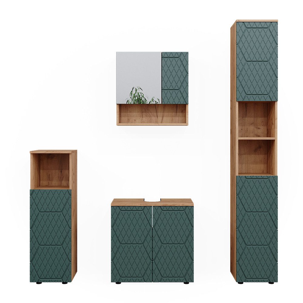 Vicco Badmöbel-Set Irma, Goldkraft Eiche/Grün, 4 Teile, mit Hochschrank, (4 günstig online kaufen