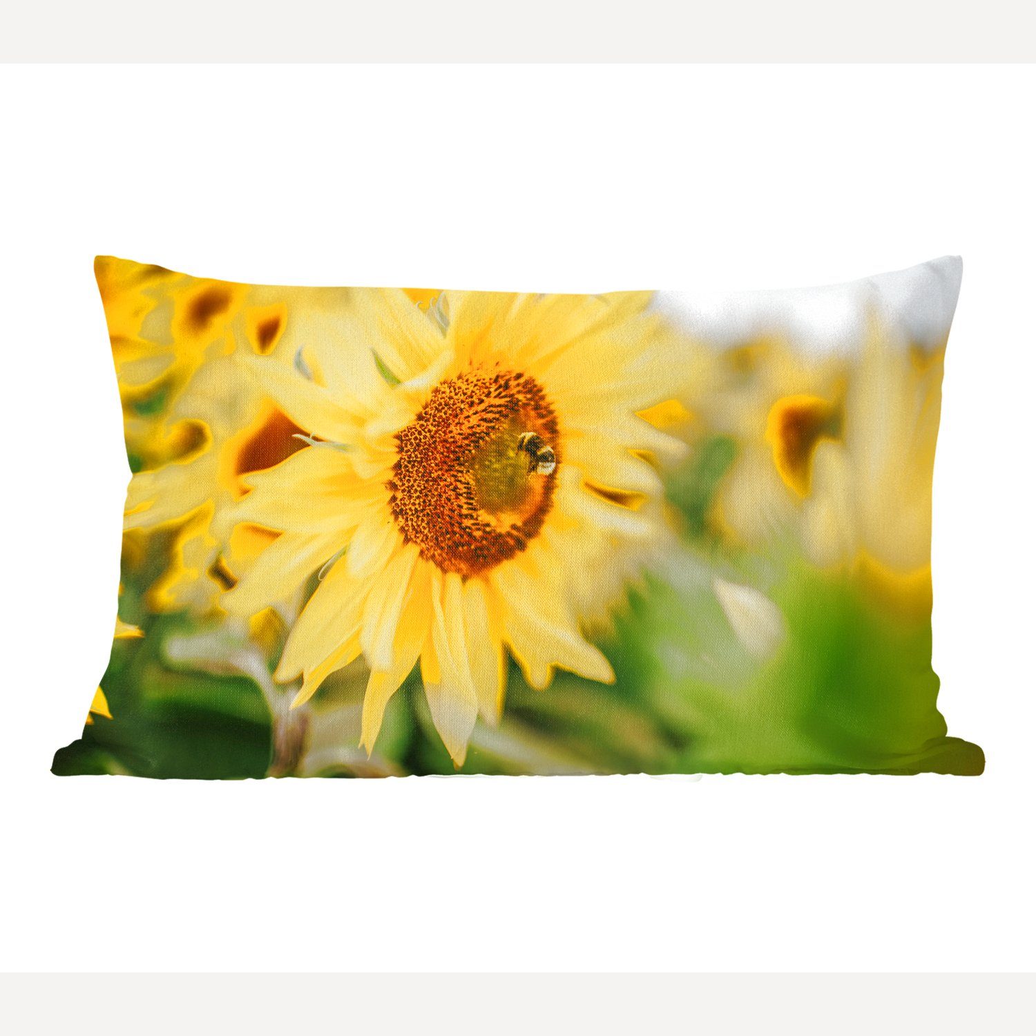 MuchoWow Dekokissen Blumen - Sonnenblume - Biene, Wohzimmer Dekoration, Zierkissen, Dekokissen mit Füllung, Schlafzimmer