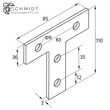 SCHMIDT systemprofile Profil 10x Verbinderplatte T 110x85x36mm Nut 8 Stahl verzinkt