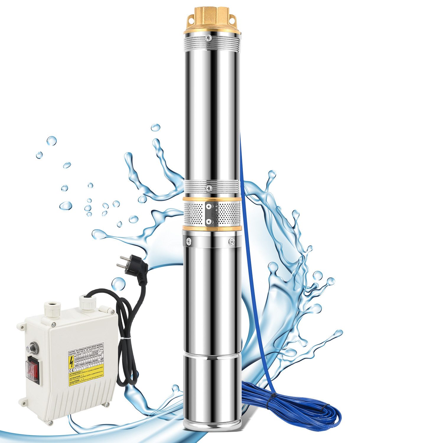 Tiefbrunnenpumpe Brunnenpumpe mit 4000L/h Fördermenge Rohrpumpe Edelstahl Tauchpumpe