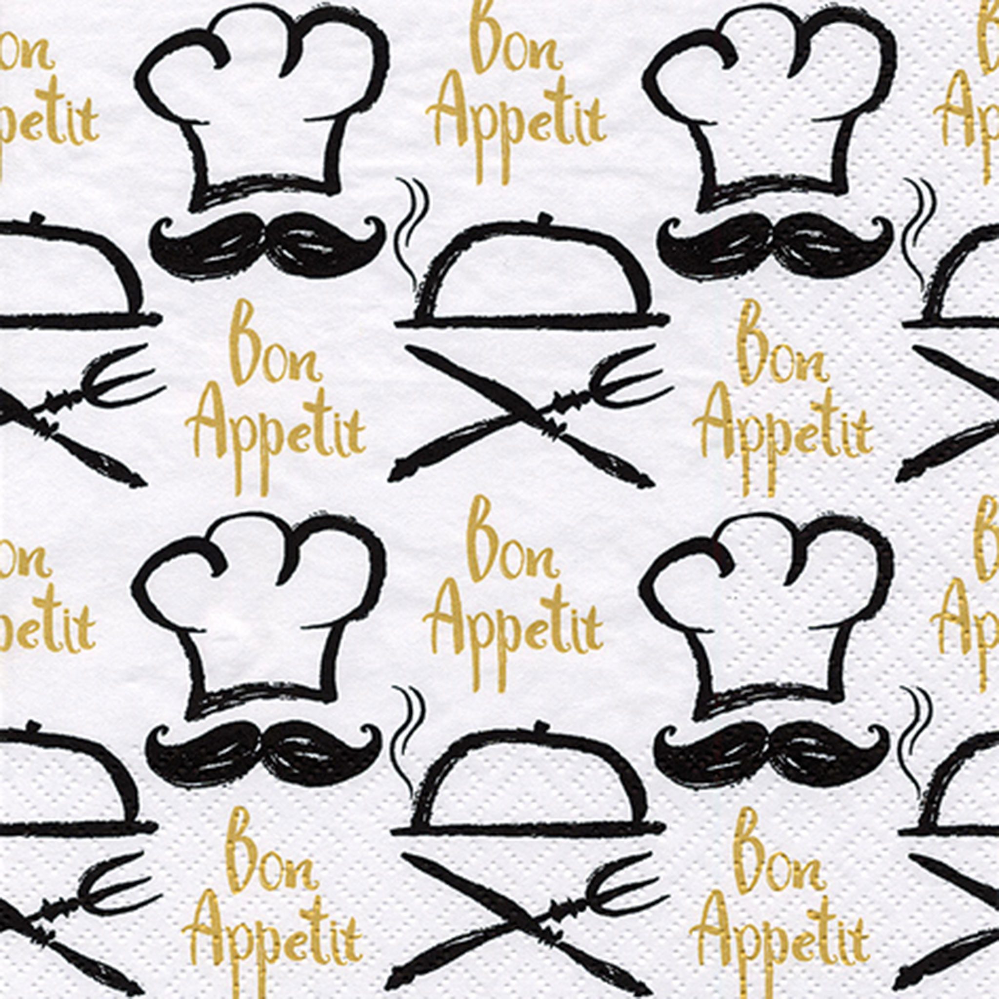 ti-flair Papierserviette, Servietten Papier 33x33cm 3-lagig Bon Appetit 20 Stück Schwarz / Gold