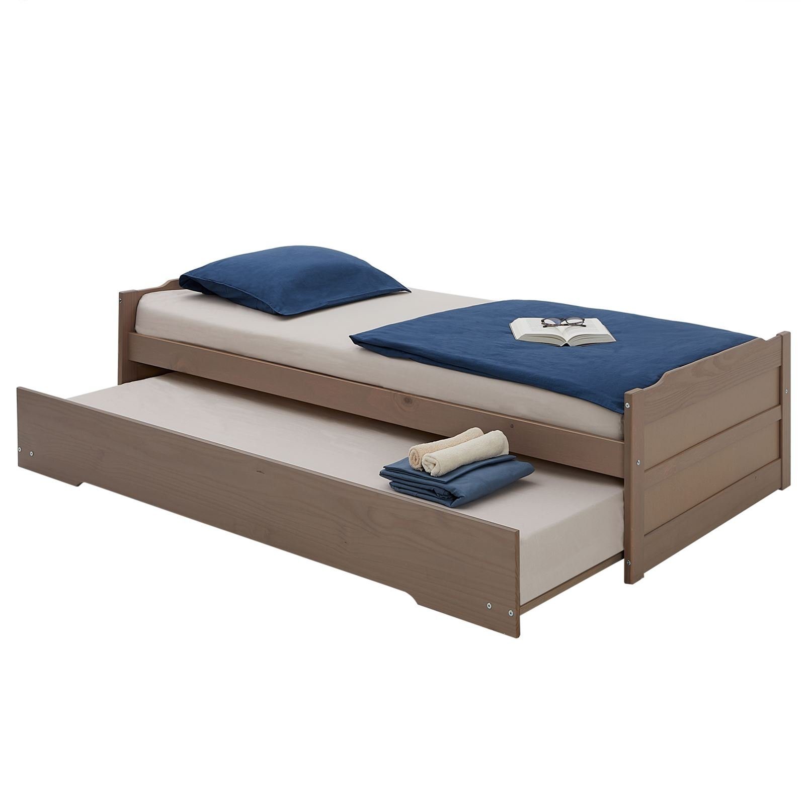 IDIMEX Funktionsbett LORENA, Tandembett Schubladenbett taupe Einzel Bett Jugendbett Auszugsbett 190