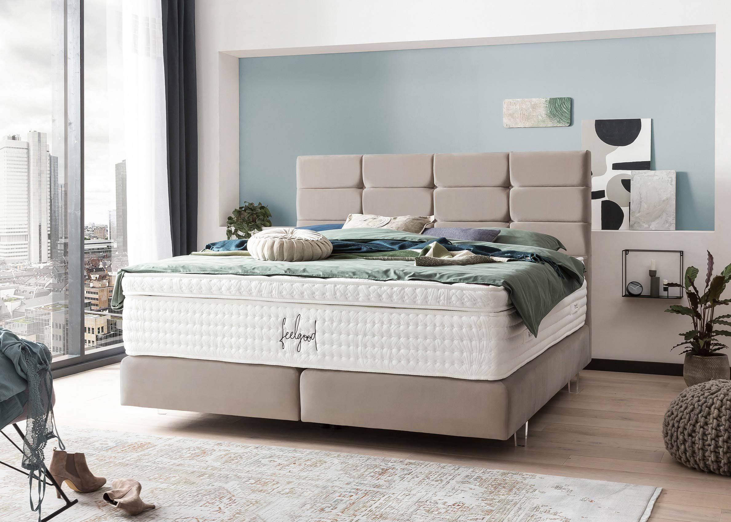 BettCo Boxspringbett Kansas (in Taupe Velours, günstig online kaufen