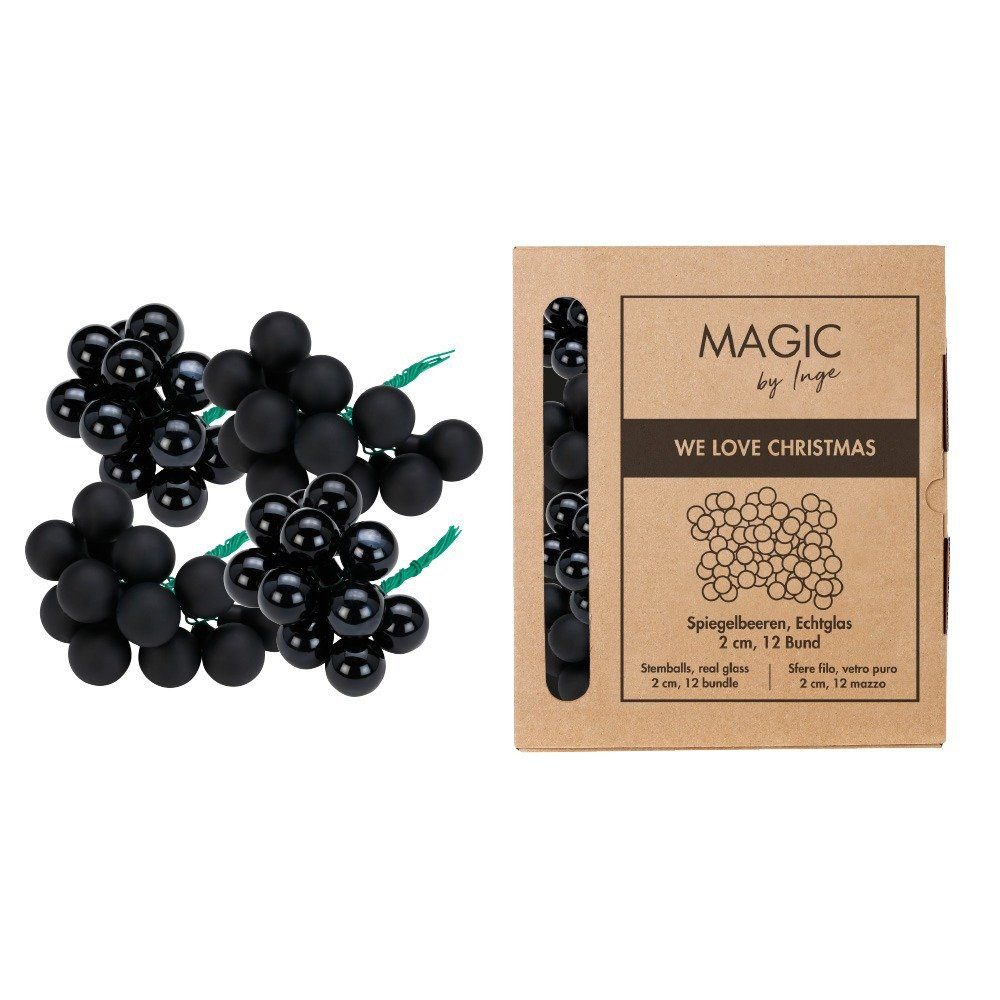 MAGIC by Inge Weihnachtsbaumkugel, Weihnachtskugeln am Draht 2cm Glas 144 Stück - Ebony Black