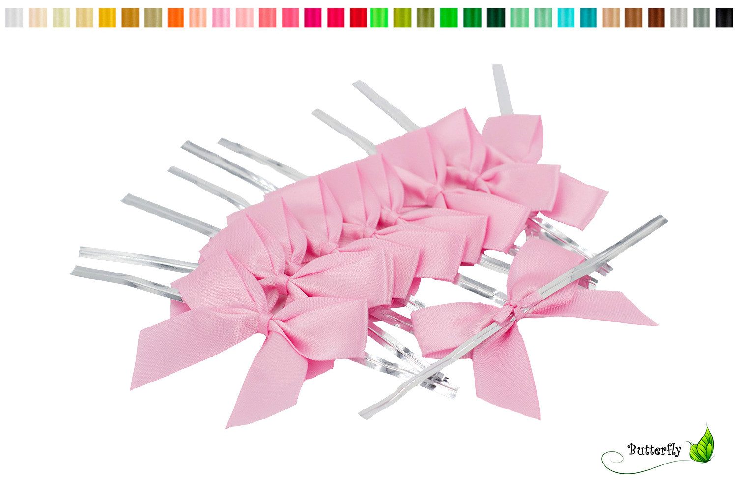 Creativery Streudeko, Satinschleifen 5cm mit entfernbarem Draht 10 Stück Rosa