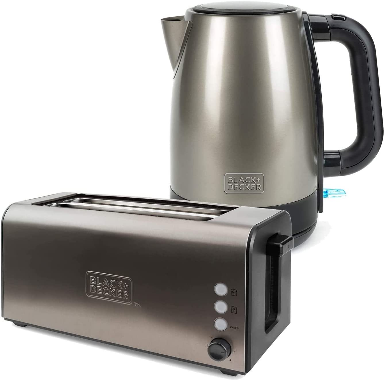 Black+Decker 2-in-1-Toaster TW1500, Langschlitztoaster, für 4 Scheiben +  Wasserkocher 1,7L, 2200 W, verdecktes Heizelement, hochwertiger Edelstahl