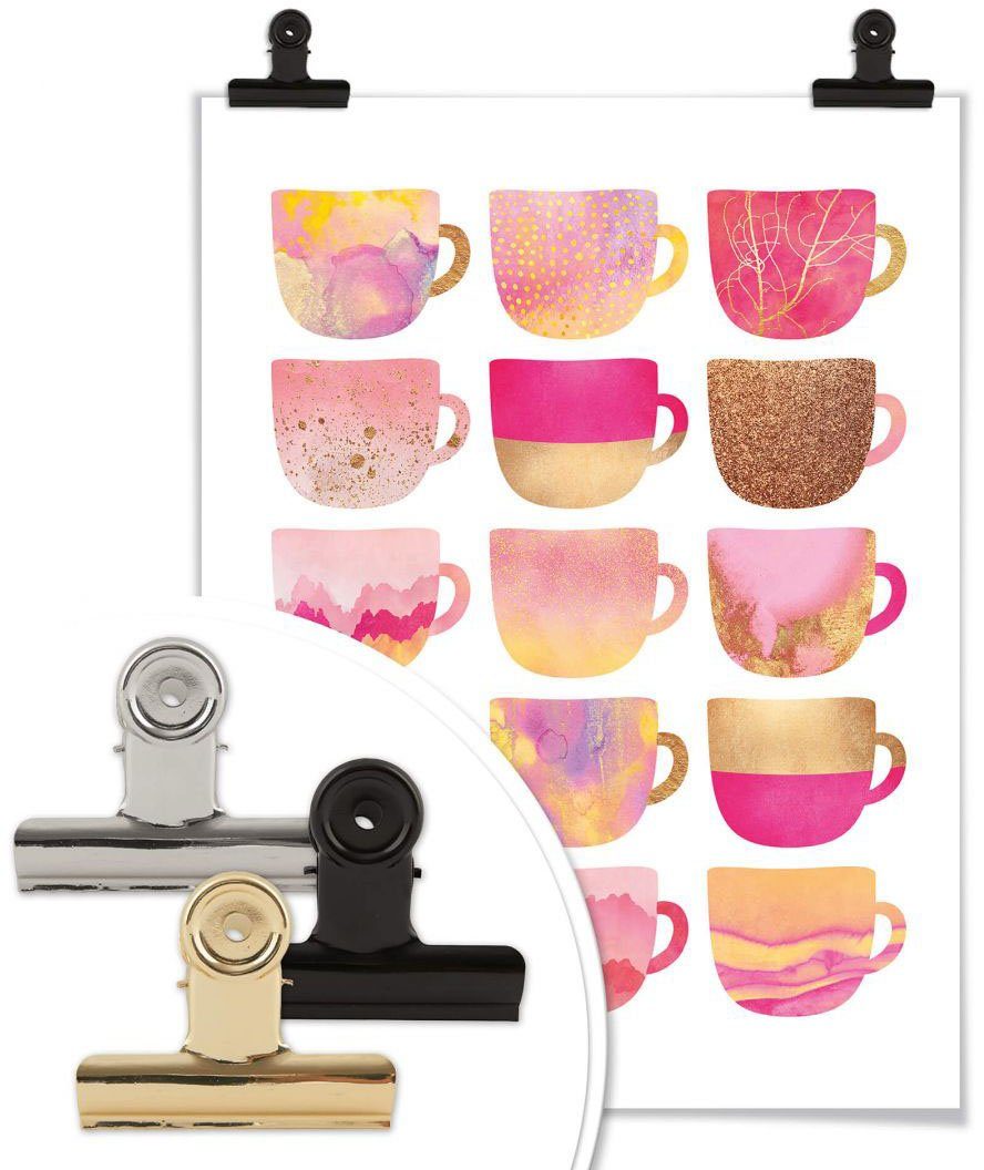 St) (1 Wall-Art Poster Kaffeetassen Geschirr Pink, & Besteck