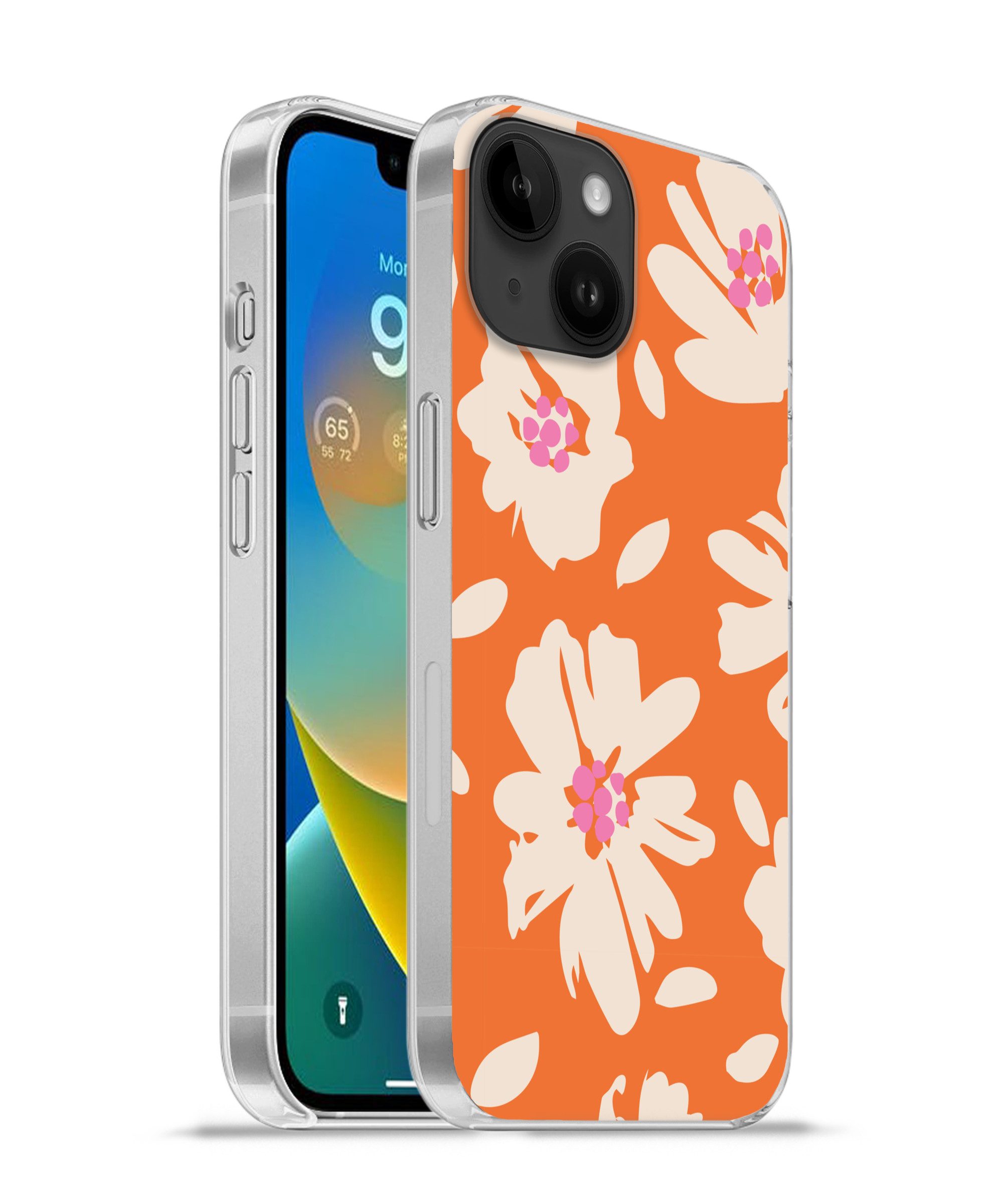 MuchoWow Handyhülle für Apple iPhone 14 Blumen - Orange - Beige - Rosa - Abstrakt, Smartphone-Bumper, Print, Handy Schutzhülle Dünn