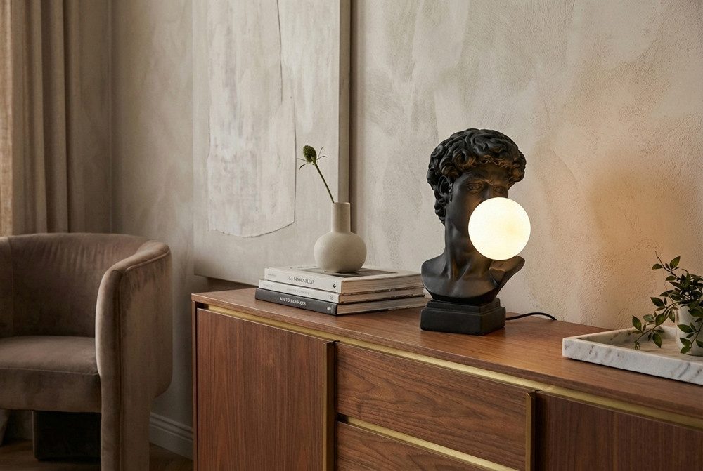 riess-ambiente Tischleuchte DAVID 30cm schwarz – Büsten-Skulptur, Lampenkugel, Kunst-Accessoire, keine besonderen Funktionen, ohne Leuchtmittel, Designleuchte als Statement Piece – ideal für Sideboard & Wohnbereich
