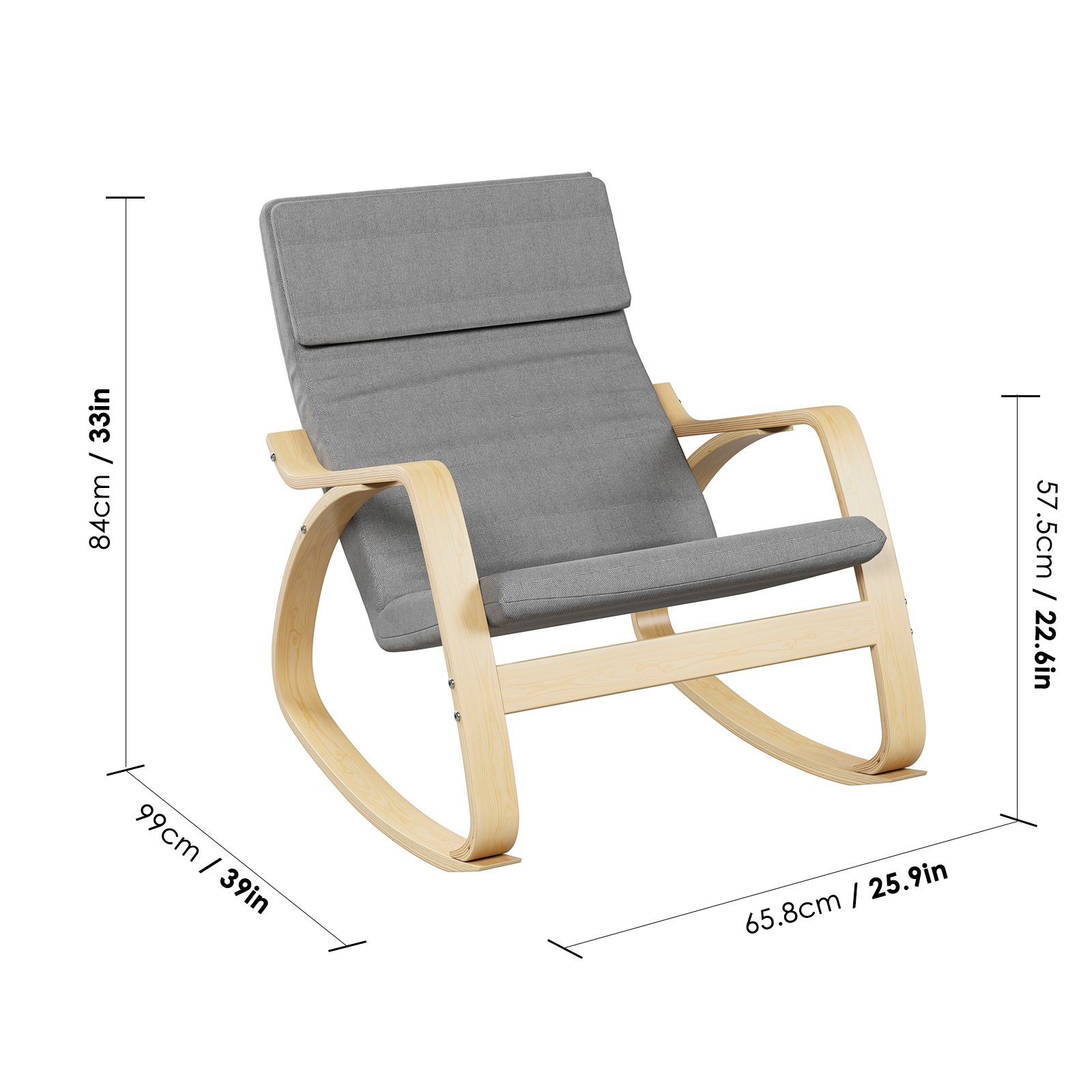 Relaxstuhl HOMECHO Birkenholz Grau Schwingsessel Schaukelstuhl, aus