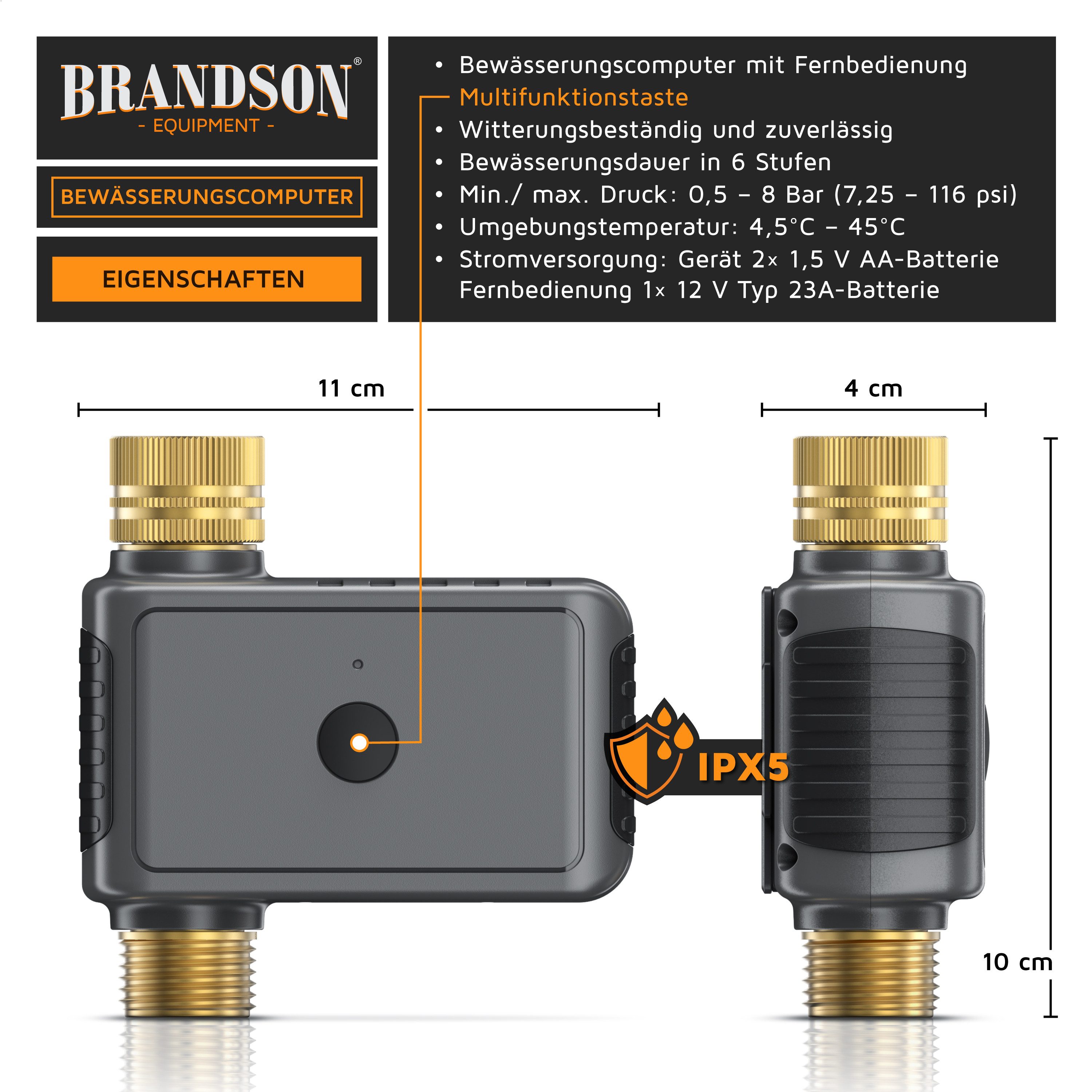 Brandson Bewässerungscomputer Funk Fernbedienung, automatische Bewässerungsanlage, Gartenbewässerung, Bewässerung für Balkon Garten Terrasse, 6 Zeitstufen, Ventilverschluss