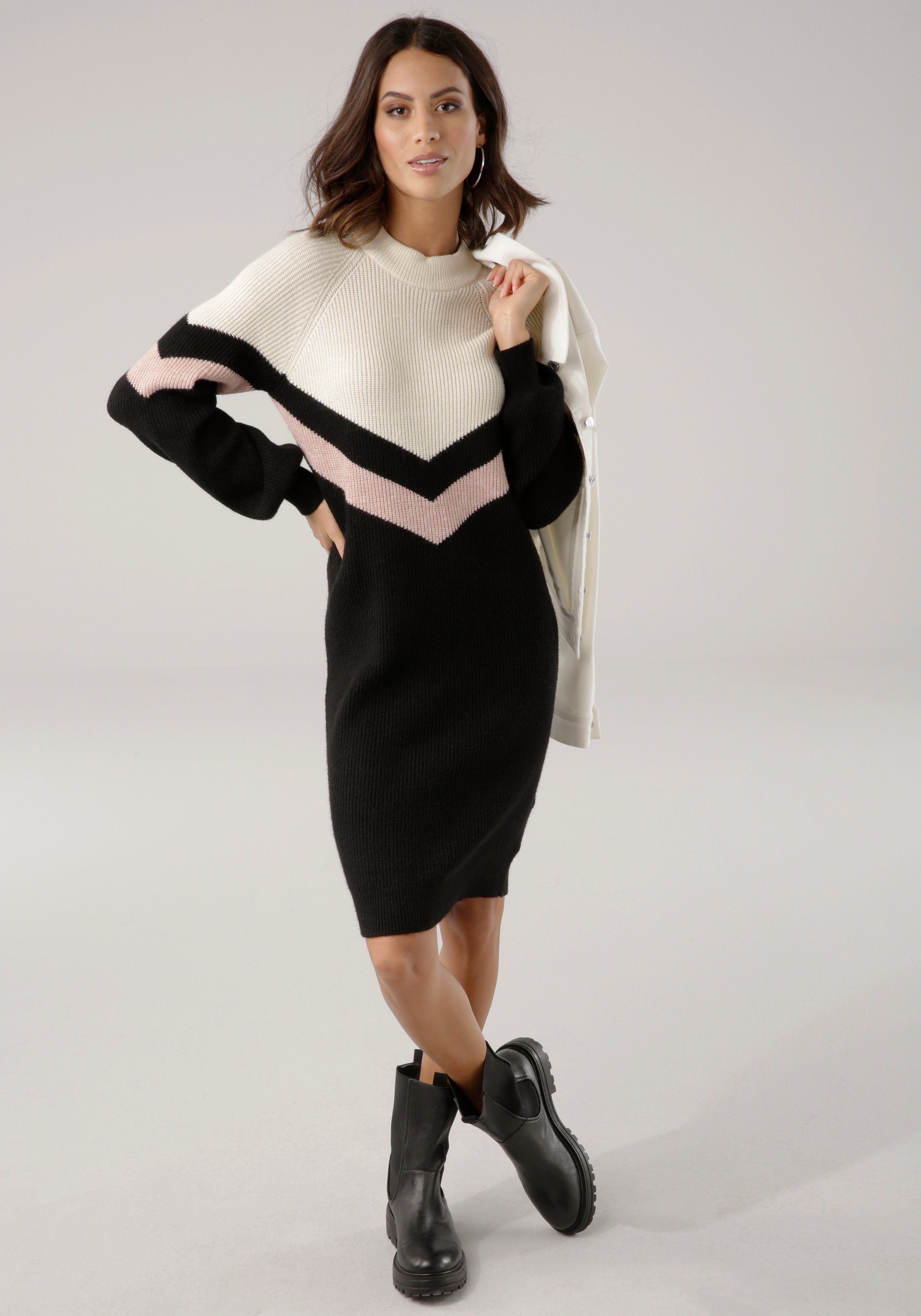 Laura Scott Strickkleid mit Streifenmuster aus weicher Viskosequalität
