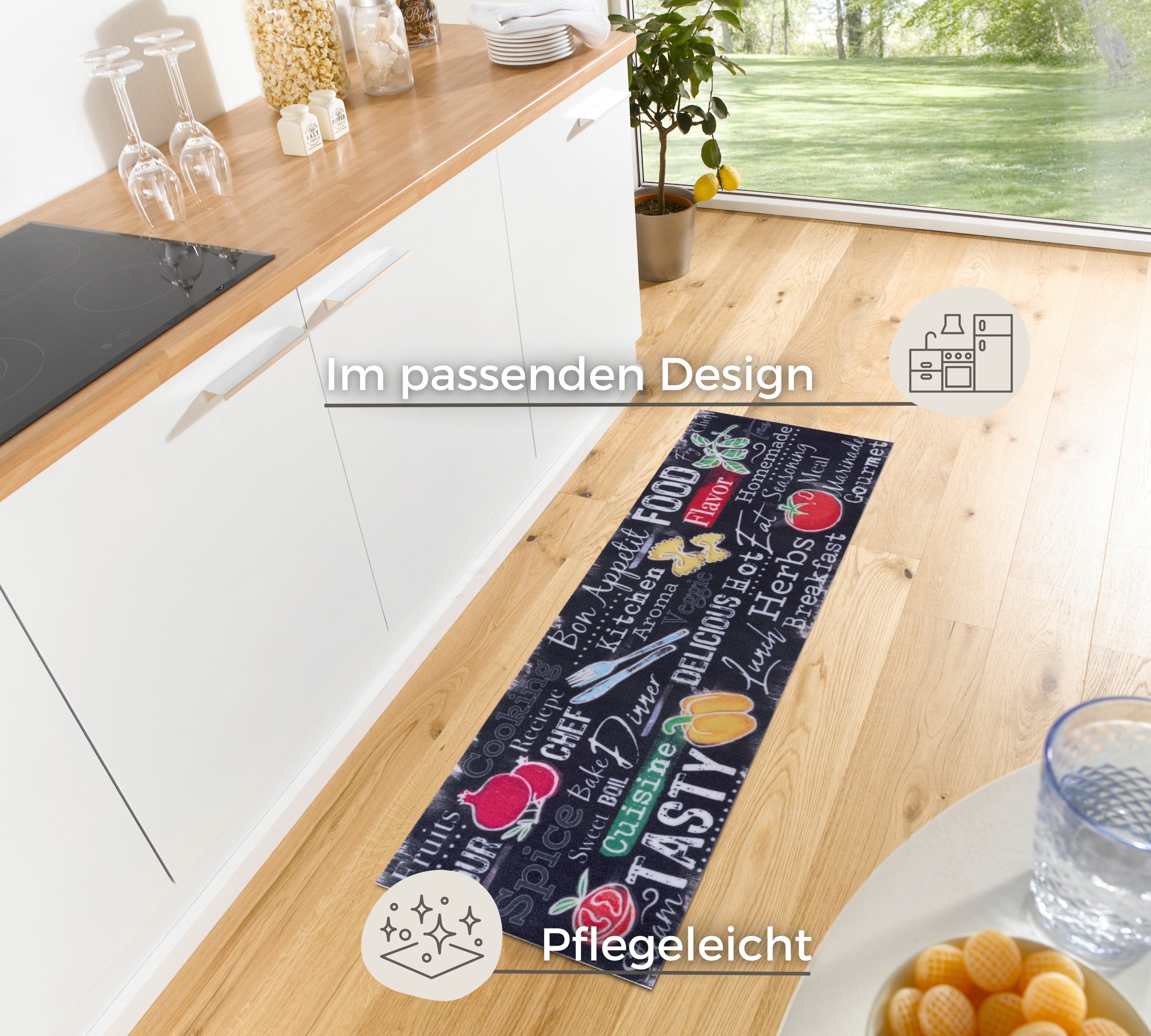HANSE Home Küchenläufer Delicious Kitchen Board, rechteckig, Höhe: 3 mm, Läufer, Rutschfest, Küchenteppich, Küche, Teppich, Pflegeleicht