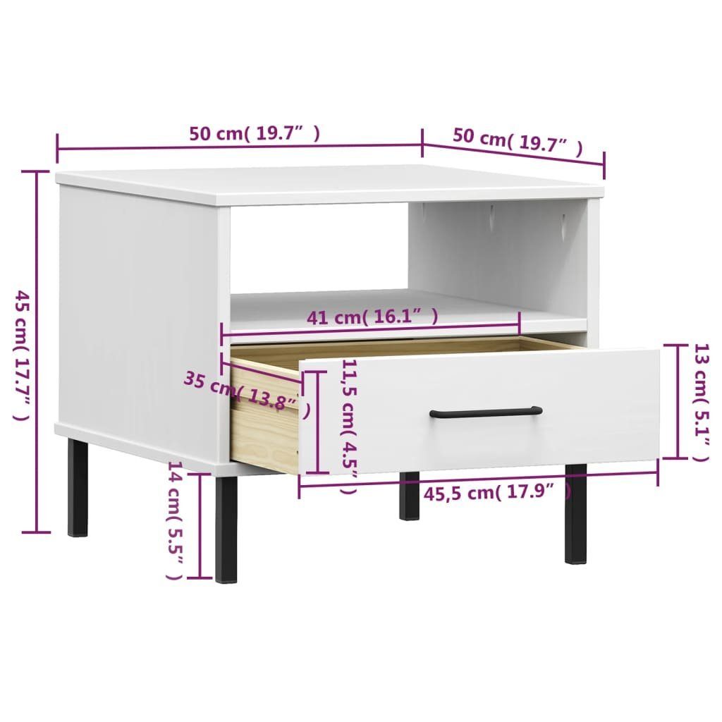 vidaXL Beistelltisch Nachttisch OSLO | Weiß Weiß (1-St) Massivholz Weiß Metallbeinen Kiefer mit
