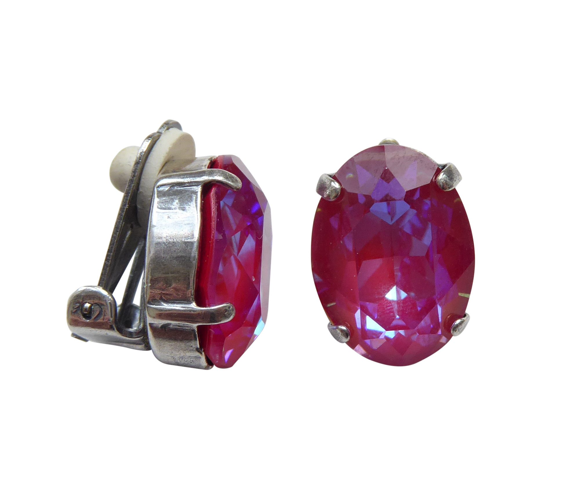 Mugello Paar Ohrclips Cora Clips pink versilbert Hingucker auffällig Modefarbe, Handgefertigter Modeschmuck, made in Germany