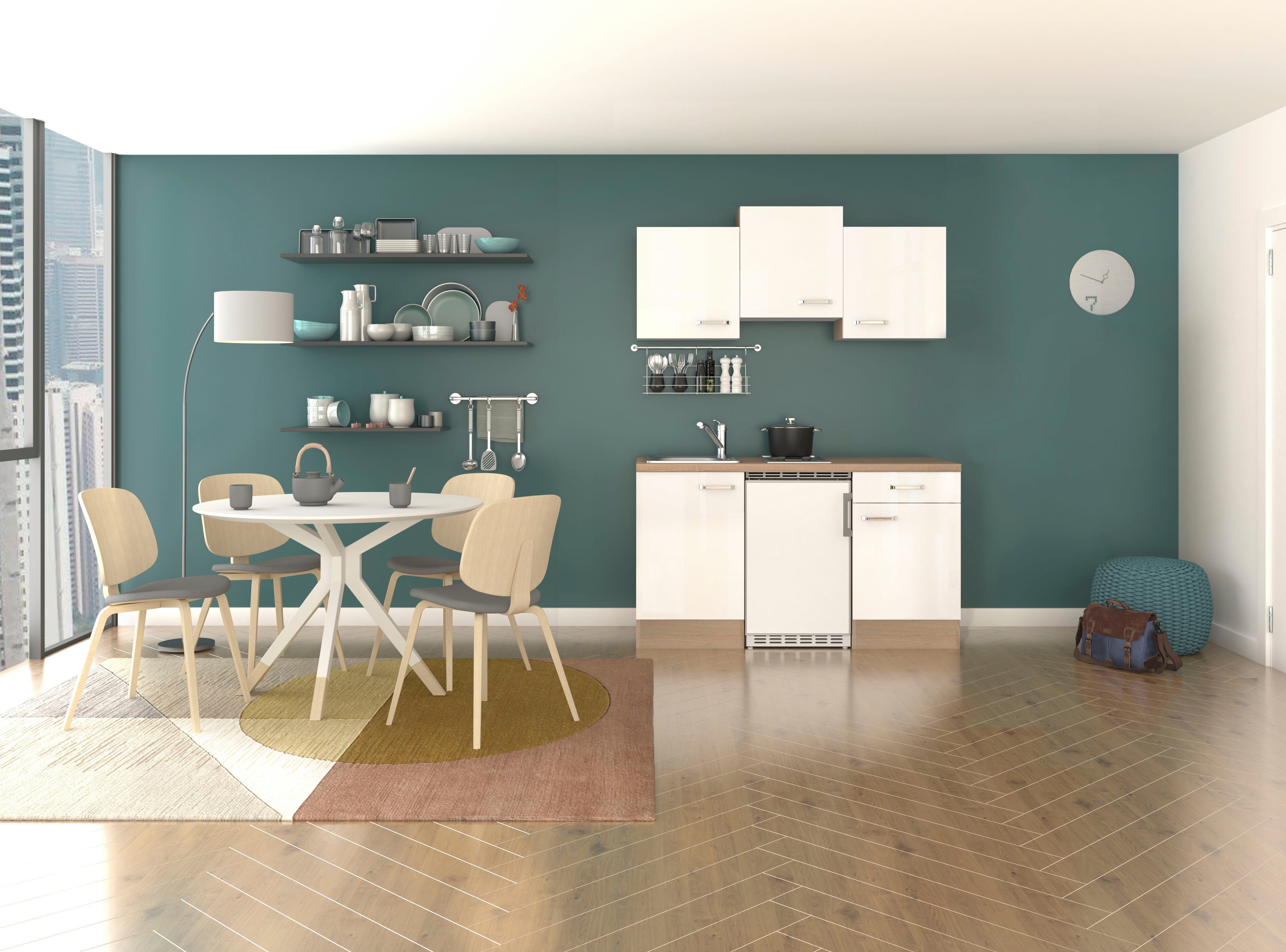 Flex-Well Pantryküche Florenz, Breite 150,5 cm, mit Unterbau-Kühlschrank, Kochfeld und Spüle
