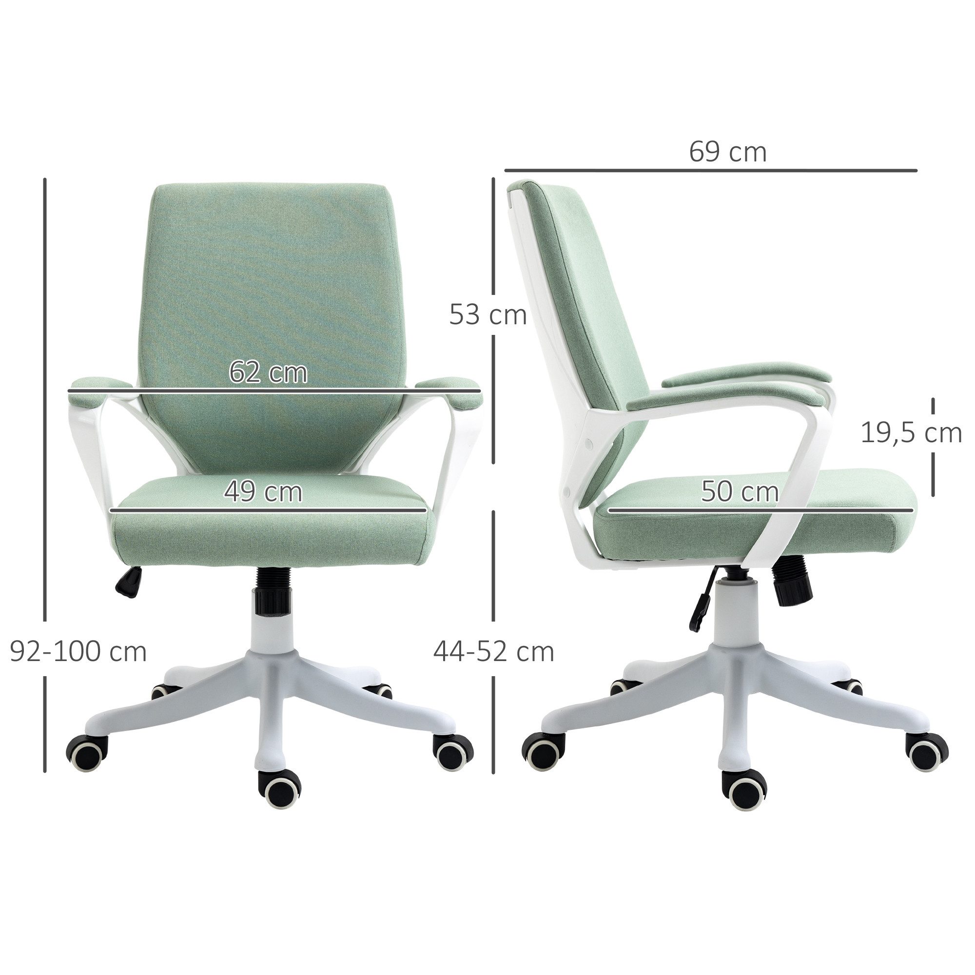 Vinsetto Schreibtischstuhl Home-Office-Stuhl mit Wippenfunktion, Rückenlehne, höhenverstellbarer (Schreibtischstuhl, 1 St), für Büro, Wohnzimmer, Grün+Weiß