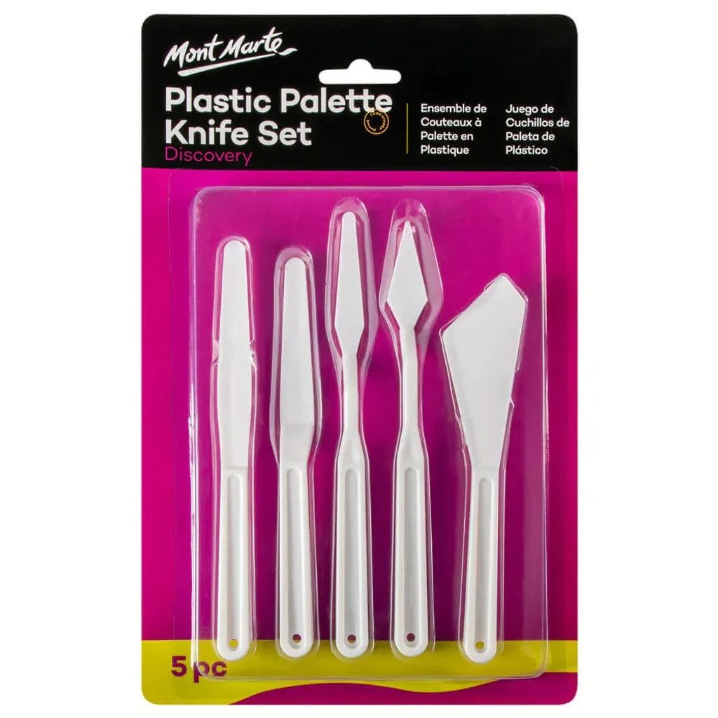 Mont Marte Malerspachtel Set – 5 Malmesser aus stabilem Kunststoff (Set, 5-St) Verschiedene Formen für Struktur, Acryl-, Öl- & Gouachemalerei