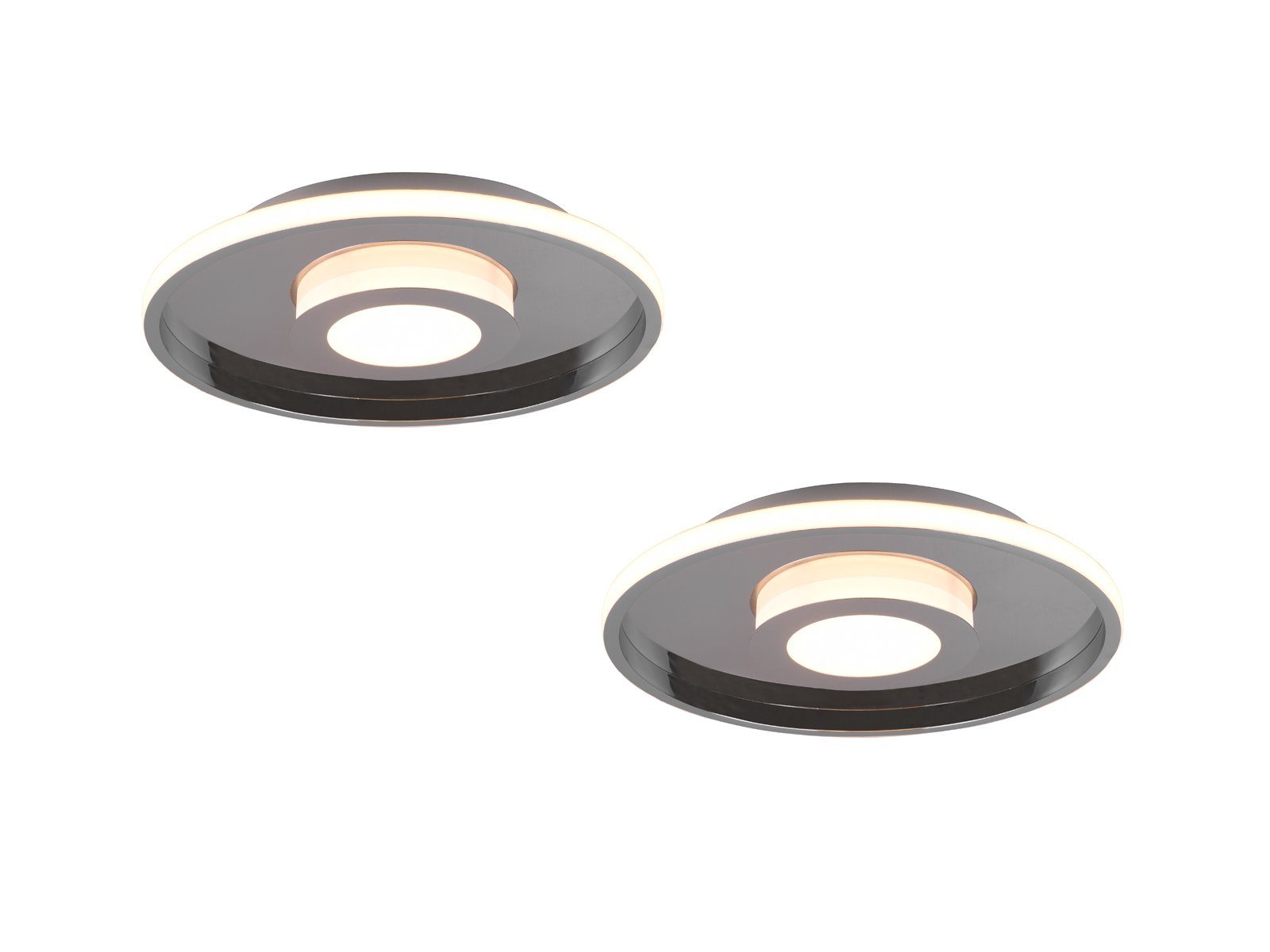 TRIO Leuchten LED Deckenleuchte, Dimmfunktion, LED fest integriert, Warmweiß, 2er Set Badezimmer-lampen Decke dimmbar flach für Treppenhaus, Ø30cm