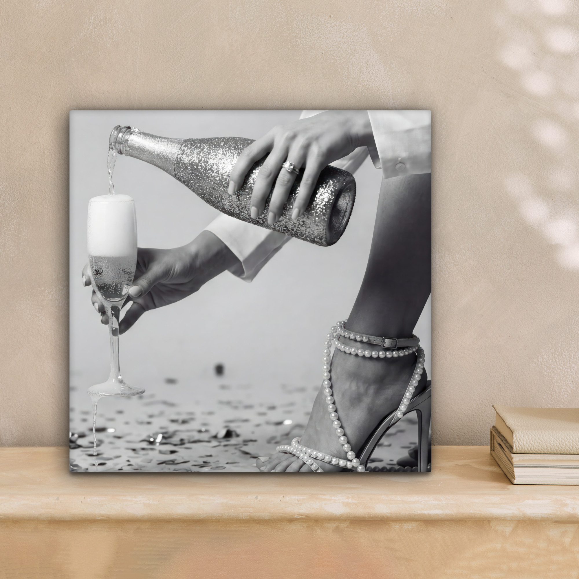 OneMillionCanvasses® Leinwandbild Festlich - Champagner - Discokugel, Fotodruck (1 St), Wandbild, Deko Schlafzimmer Wohnzimmer Flur 20x20 cm