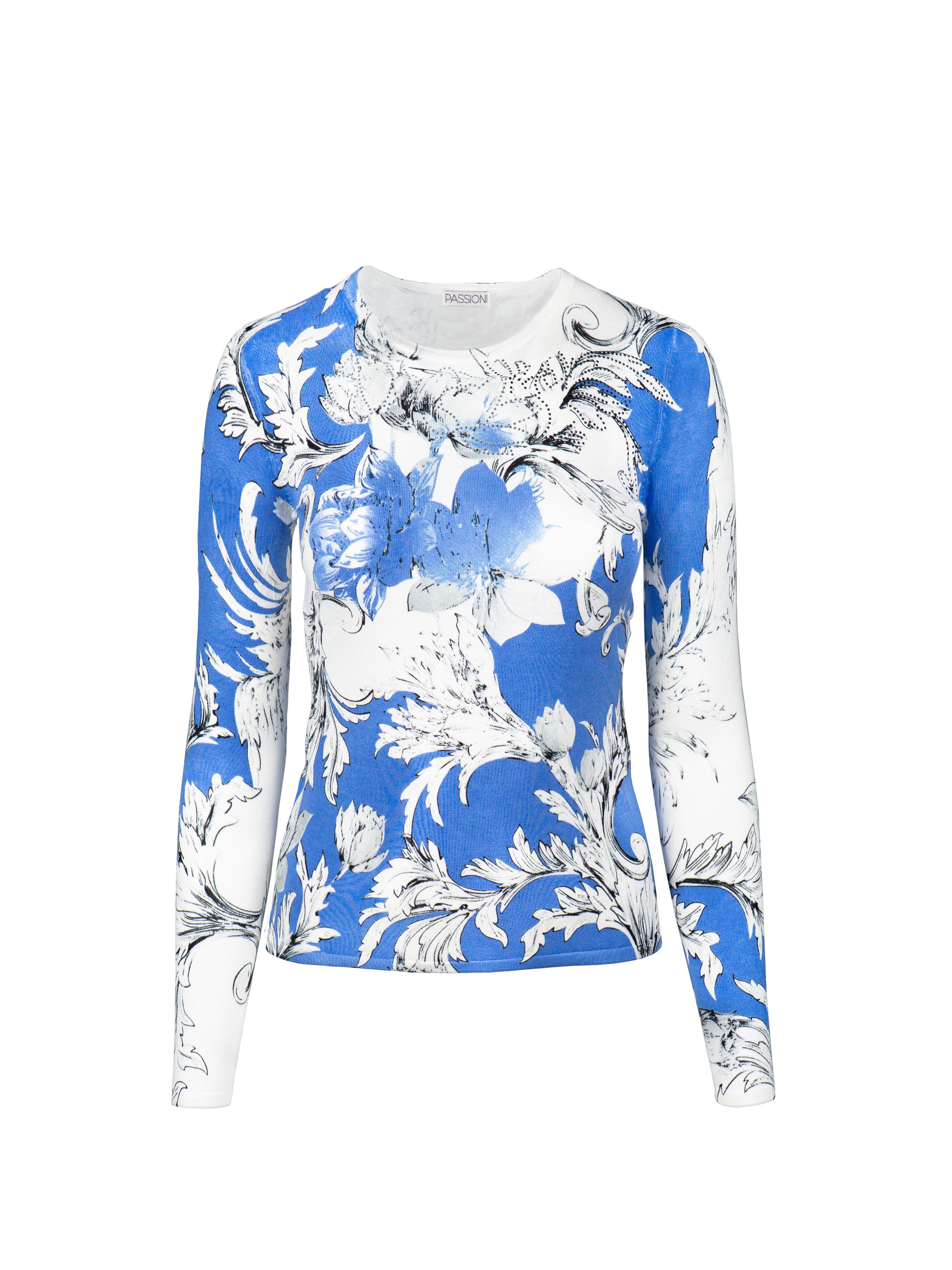 Passioni Strickpullover in blau mit weißen Ornamenten günstig online kaufen