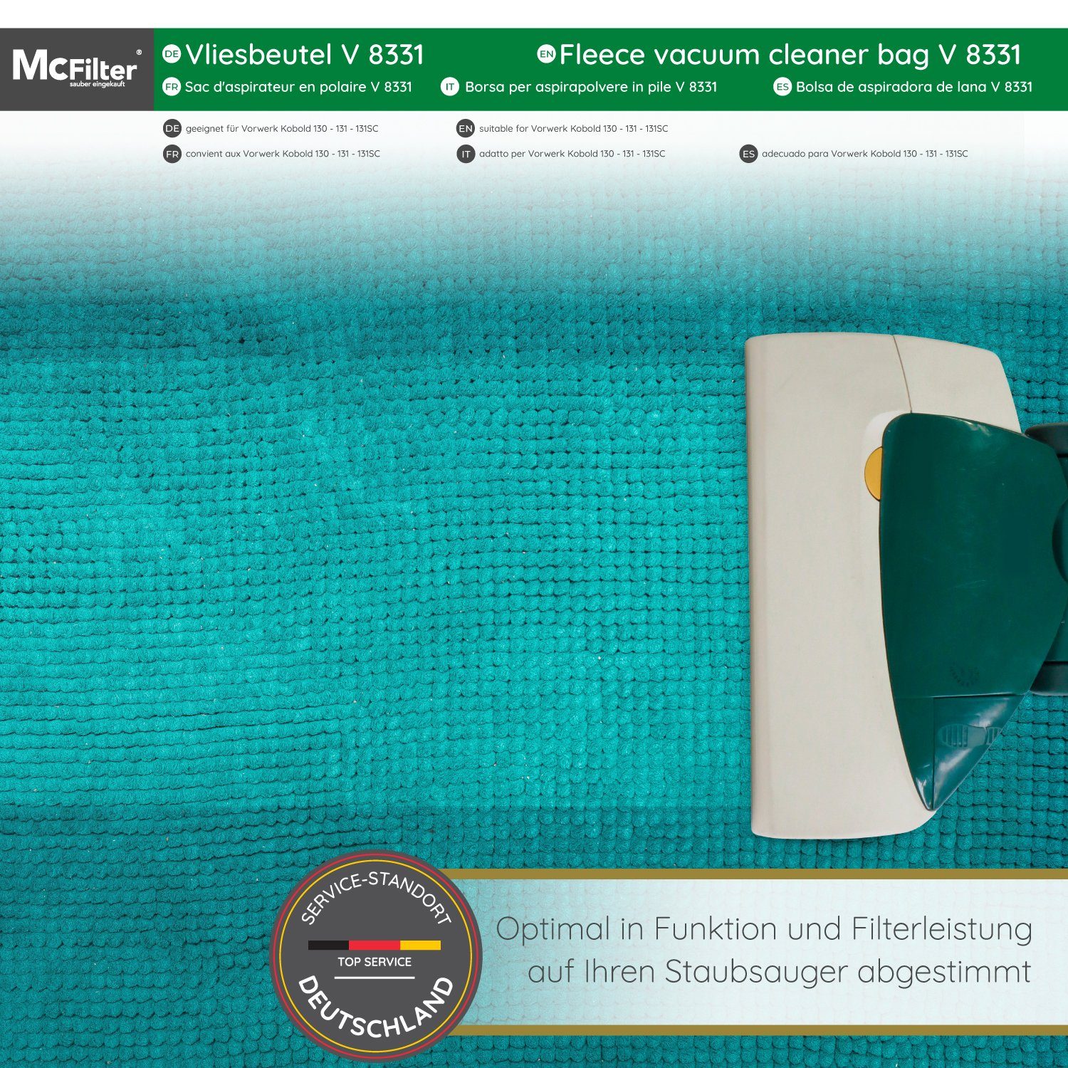 McFilter Staubsaugerbeutel (18 VK 18 130, passend Kobold mehrlagig, VK St., Vorwerk für 131 inkl. SC, Stück), Staubverschluss Pappdeckscheibe