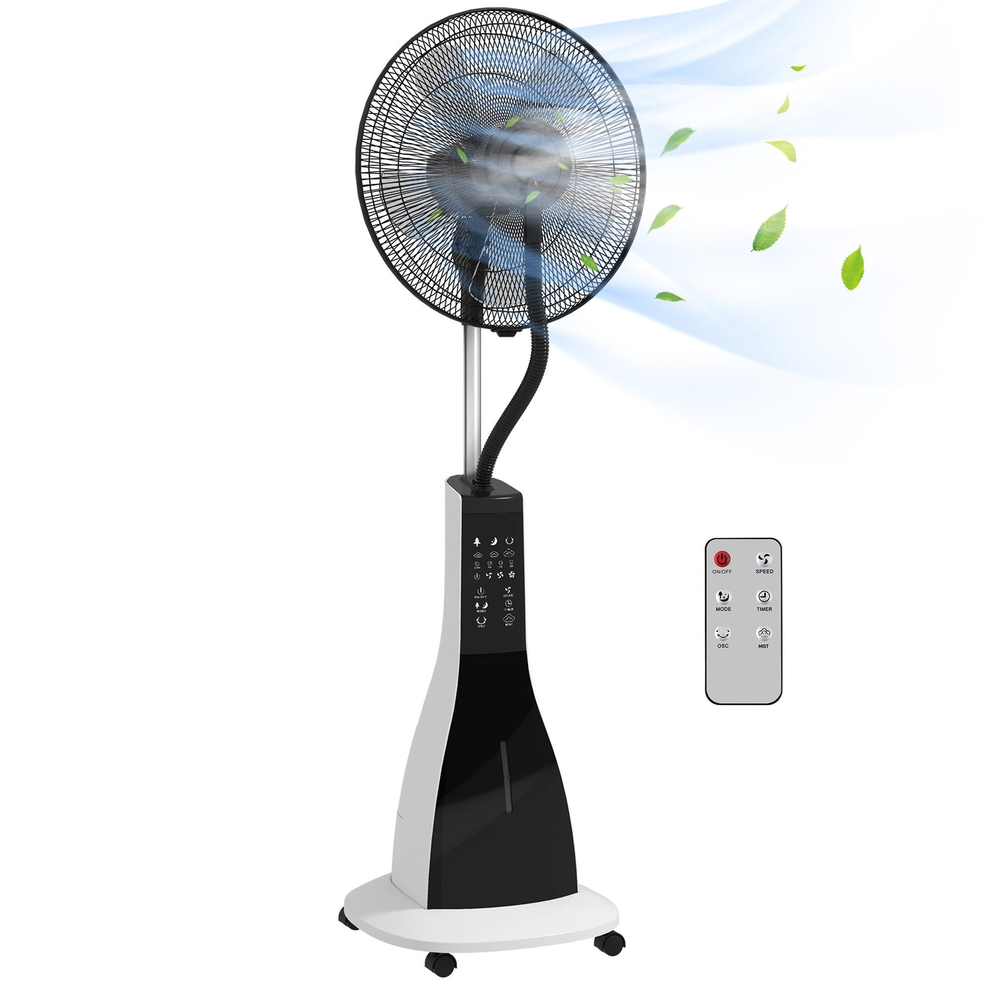 HOMCOM Standventilator 2-in-1 Ventilator mit Befeuchter, 3 Geschwindigkeiten, für Schlafzimmer, Wohnzimmer, Schwarz