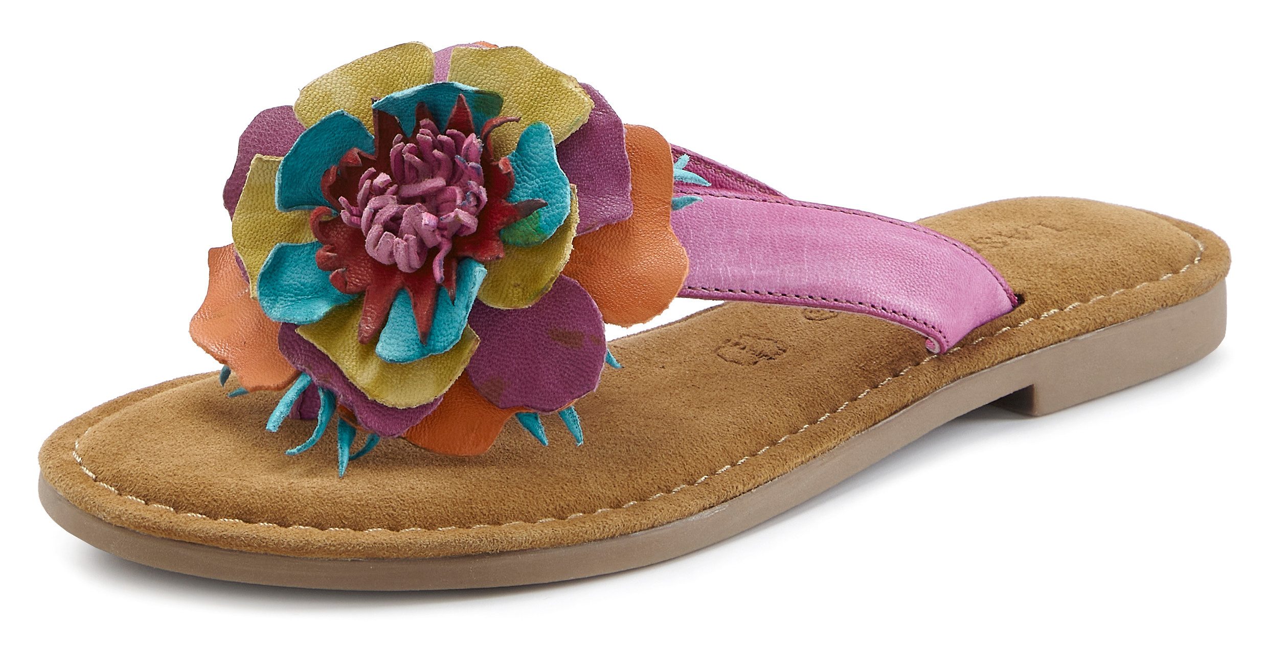 LASCANA Sommerschuh, offener Schuh, Mule, Sandale, Pantolette NEU aus Leder mit raffinierter Blumen-Applikation