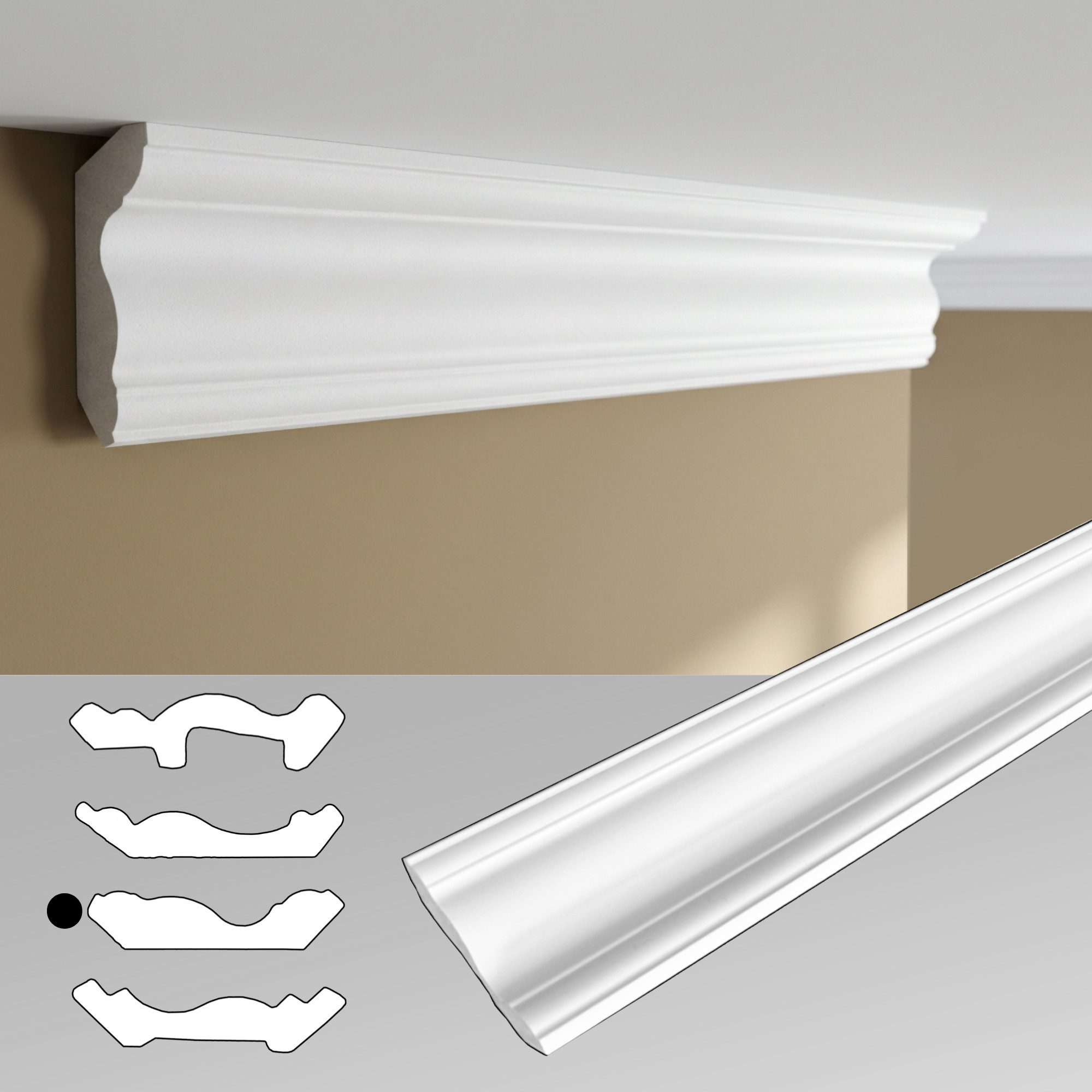 IKHEMalarka Deckenleiste 100 cm – Zierleisten - dekorative Stuckleisten für Wand & Decke, Montagekleber - Pattex DK Flex 1000, 4 Designprofile zur Auswahl, Einzelleiste, leicht, hart & formstabil - überstreichbar