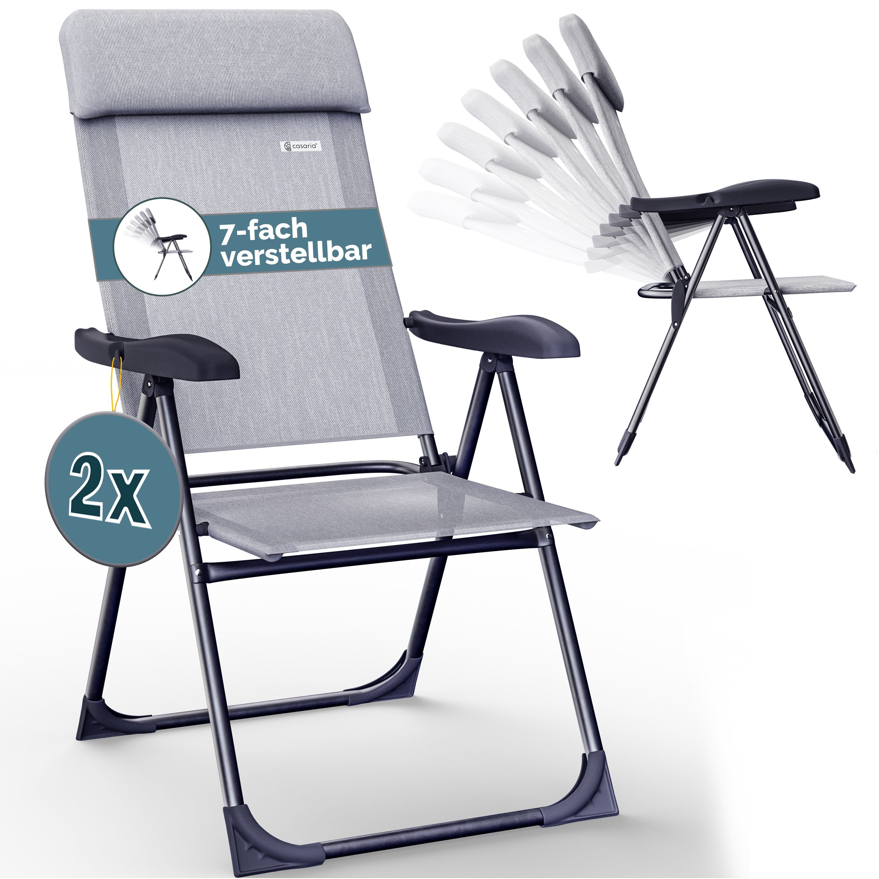 Casaria Gartenstuhl, Klappbar 2er Set 7-fach Verstellbar Alu mit hoher Rückenlehne