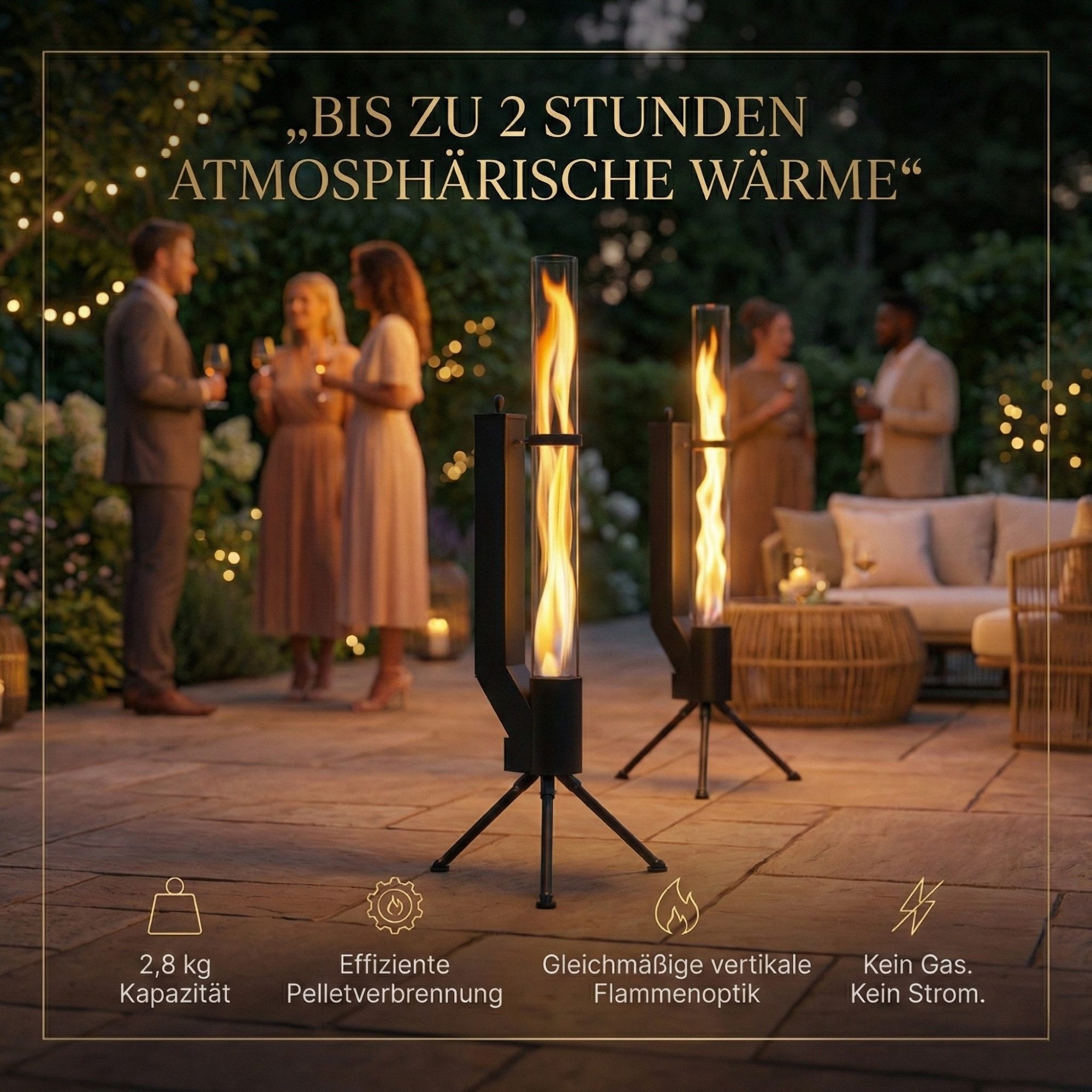 Albatros International Gartenkamin Pelletfackel Schwarz mit Glasrohr Rocket Stove Outdoor, (inkl. Glasrohr und Standfuß), Rocket Stove System lange Brenndauer b – Bild 4 von 5