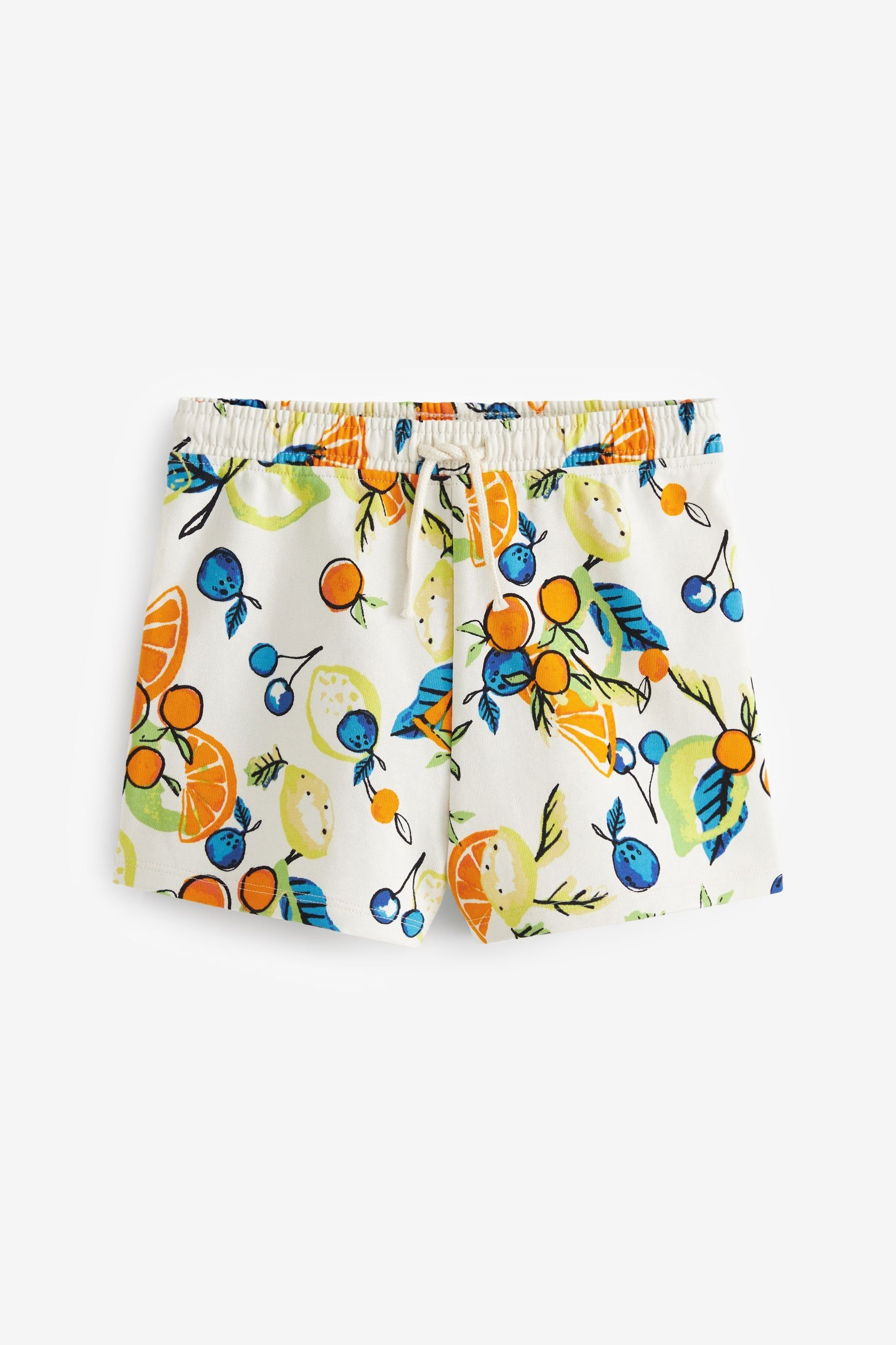 Next Sweatshorts Shorts aus Blue/Yellow/Coral Print 3er-Pack Fruit Baumwolljersey, (3-tlg)