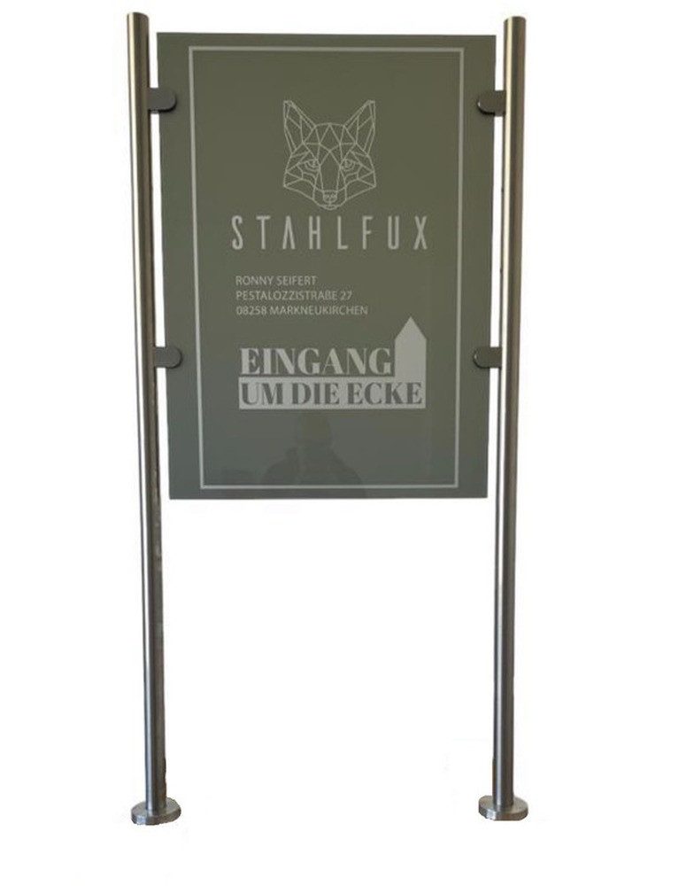StahlFux Hinweisschild Firmenschildhalter Werbeaufsteller Schildhalter, (Spar-Set, 1 St., witterungsbeständig), 1500, 1600, 1700 mm Höhe, mit flacher, gewölbter, halbrunder Endkappe