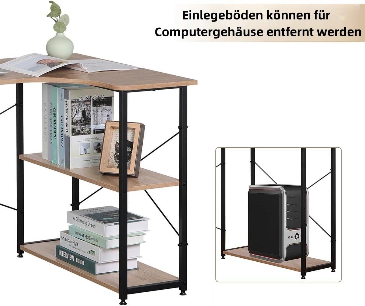 cm Schreibtisch mit Stahl, Woltu Eiche Holz Ablage, Schwarz-Helle und aus ca.120x74x71,5 (1-St),