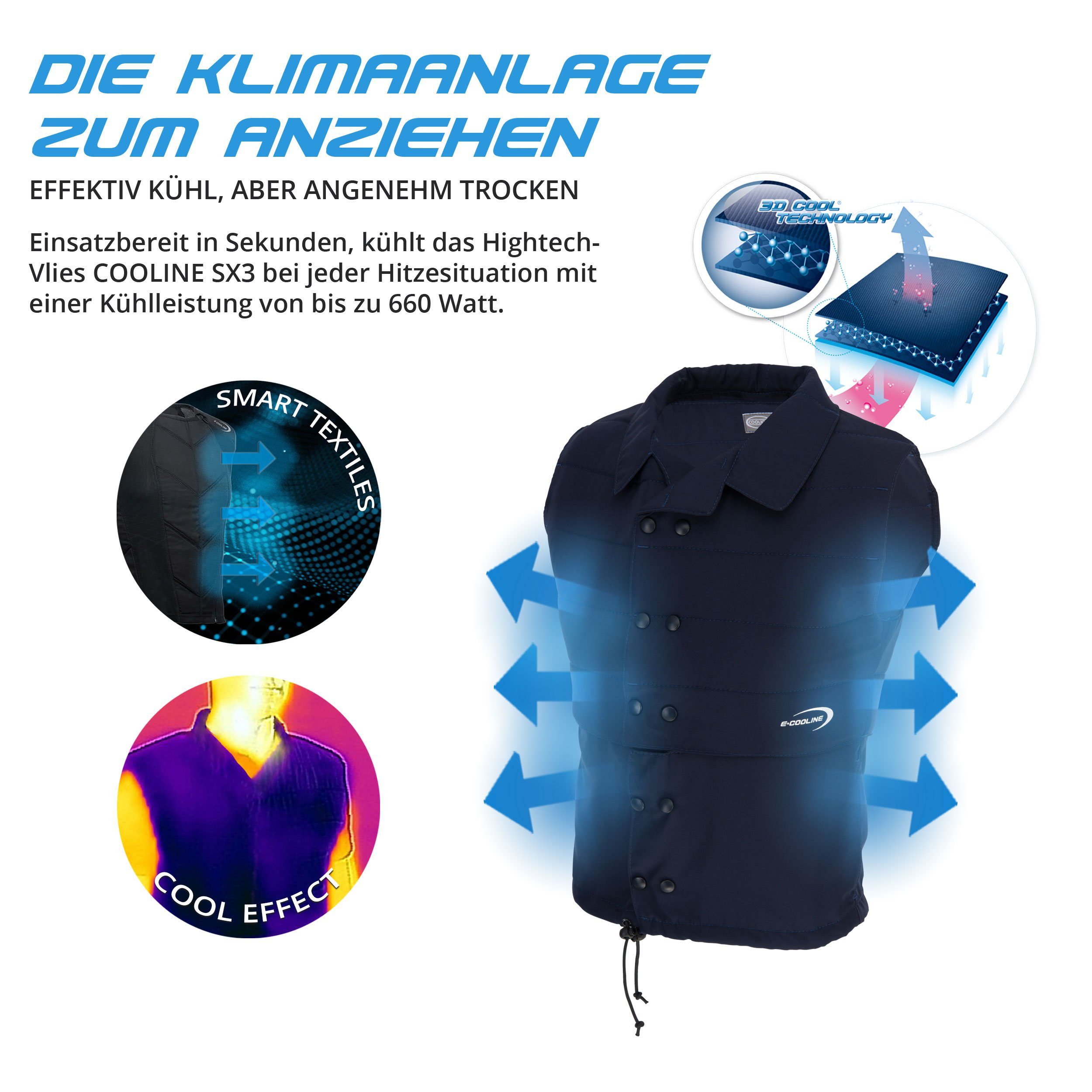 E.COOLINE Funktionsweste PowerVital Kühlweste - Kühlung durch Aktivierung mit Wasser stundenlange Kühlung nach Aktivierung mit Wasser