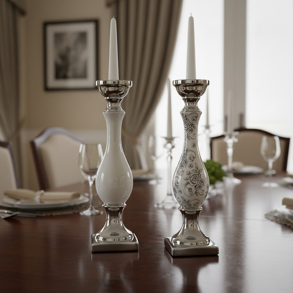 Riyashop Kerzenständer Keramik Kerzenleuchter Kerzenständer Silber Weiß Win günstig online kaufen