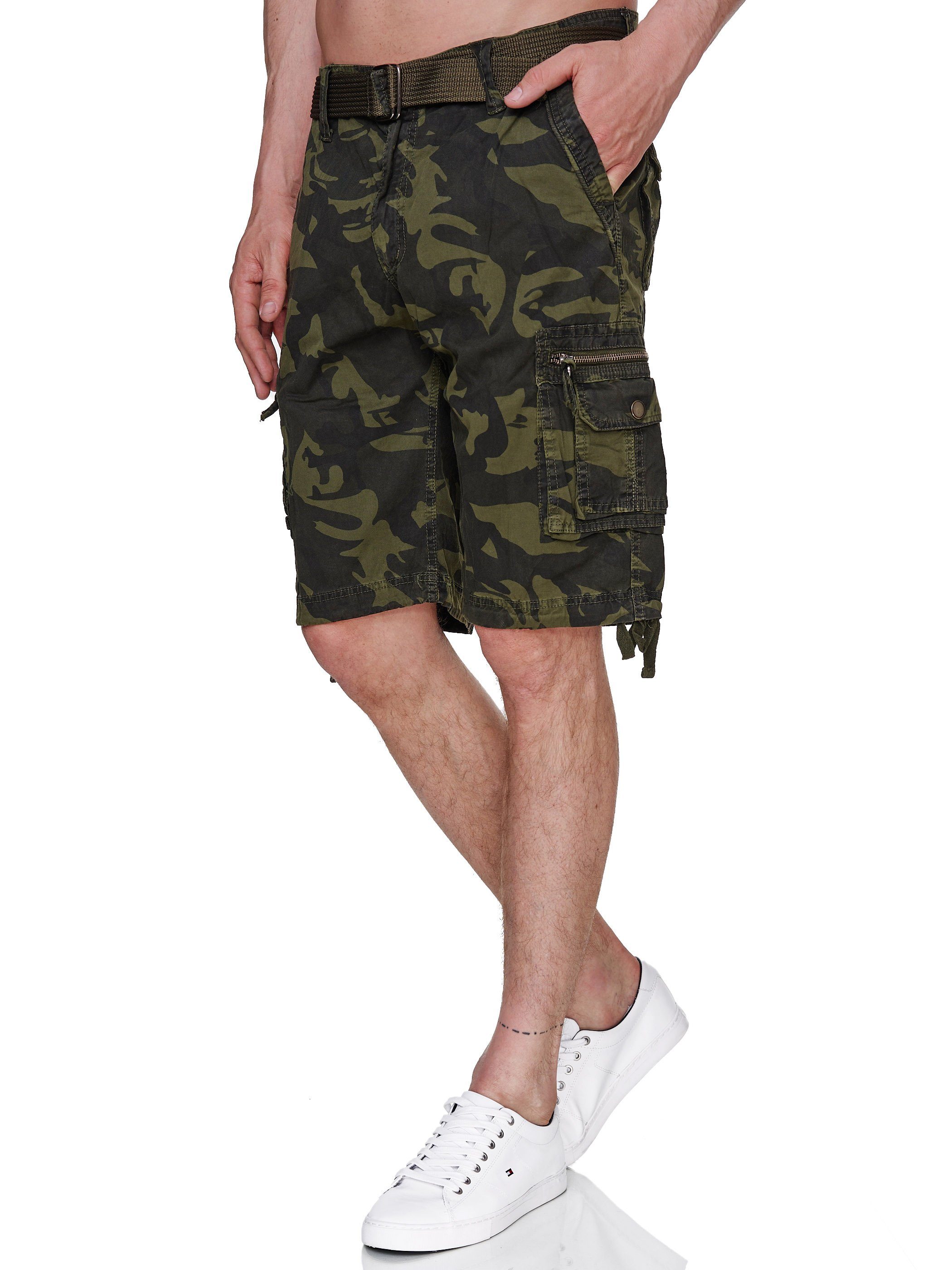 Rayshyne Cargoshorts RSH01 (Bermuda Sommer Camouflage Shorts mit Gürtel) Viele Taschen Army Green