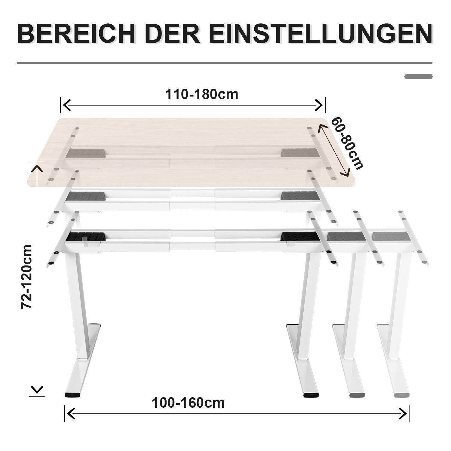 HOMALL Schreibtisch Höhenverstellbarer Tisch Gestell Elektrisch Schreibtisch mit 2 Motoren Weiß