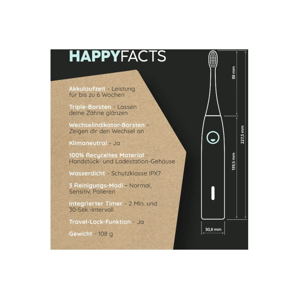 happybrush Zahnbürste happybrush ECO VIBE 3 Starterkit Schallzahnbürste schwarz