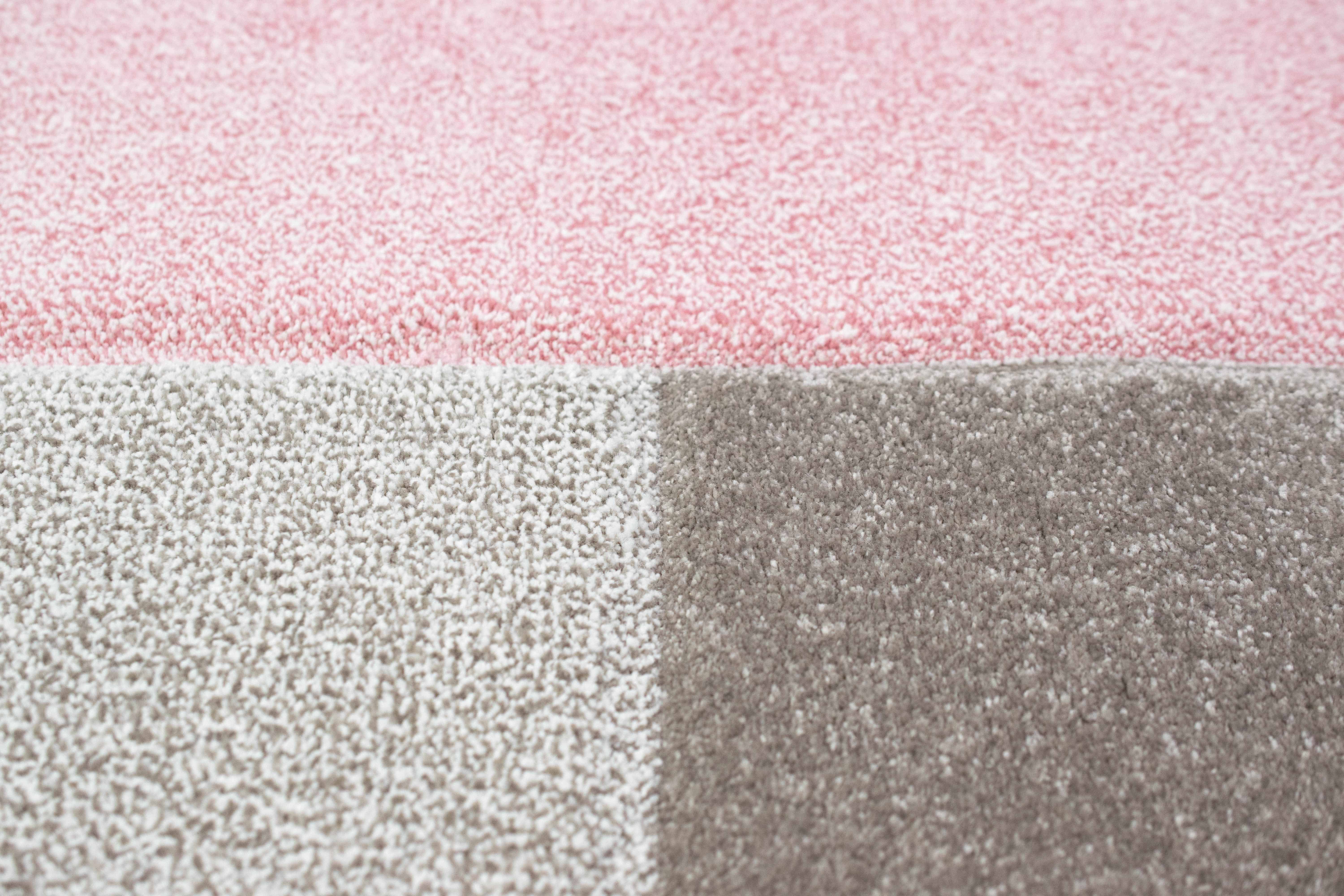 Carpetia Teppich Designer Teppich Wohnzimmer mit Karo Muster in Creme Pink Grau, rechteckig, Höhe: 13 mm
