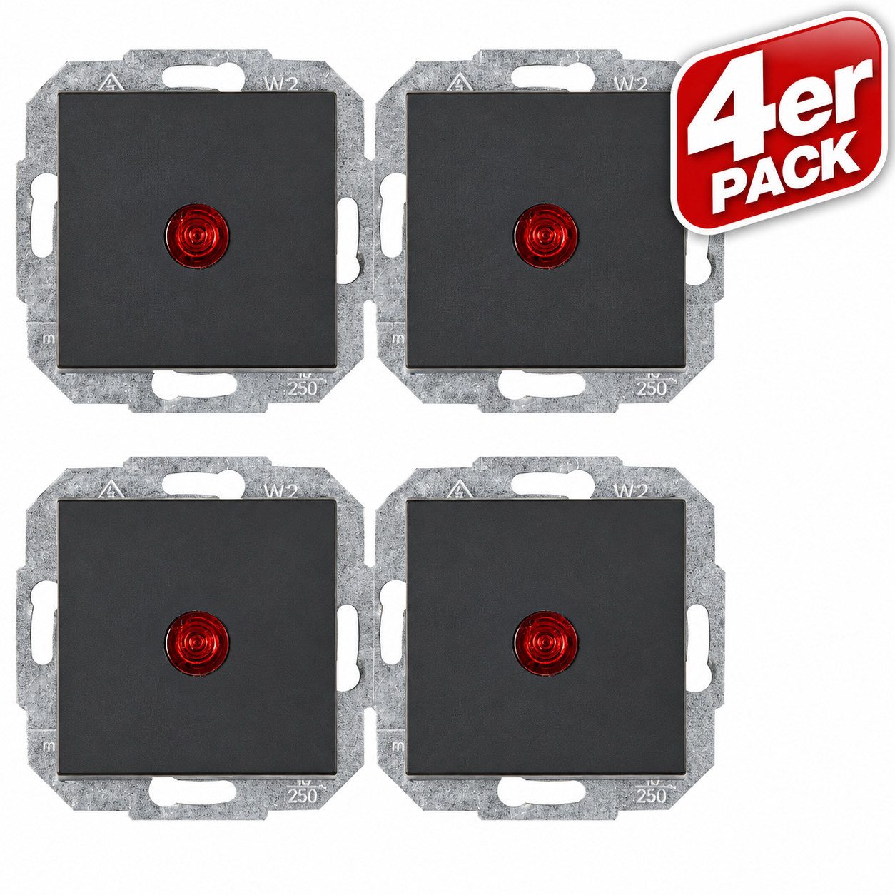 Kopp Lichtschalter 4X ATHENIS Wechselschalter Kontrollschalter Unterputz Schalter, Lichtschalter Beleuchtet Linse Wechselschalter Kontrollschalter