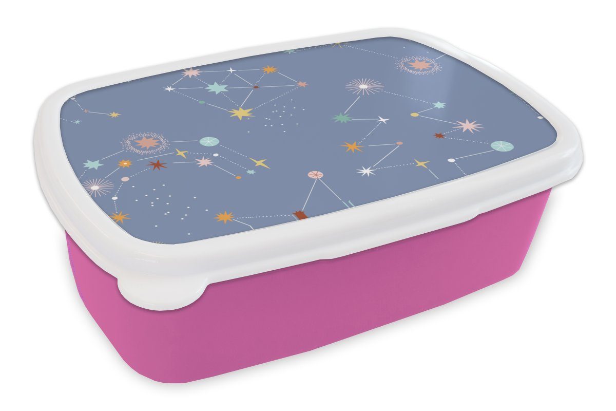 MuchoWow Lunchbox Kinder - Sterne - Flieder, Kunststoff, (2-tlg), Brotbox für Erwachsene, Brotdose Kinder, Snackbox, Mädchen, Kunststoff rosa