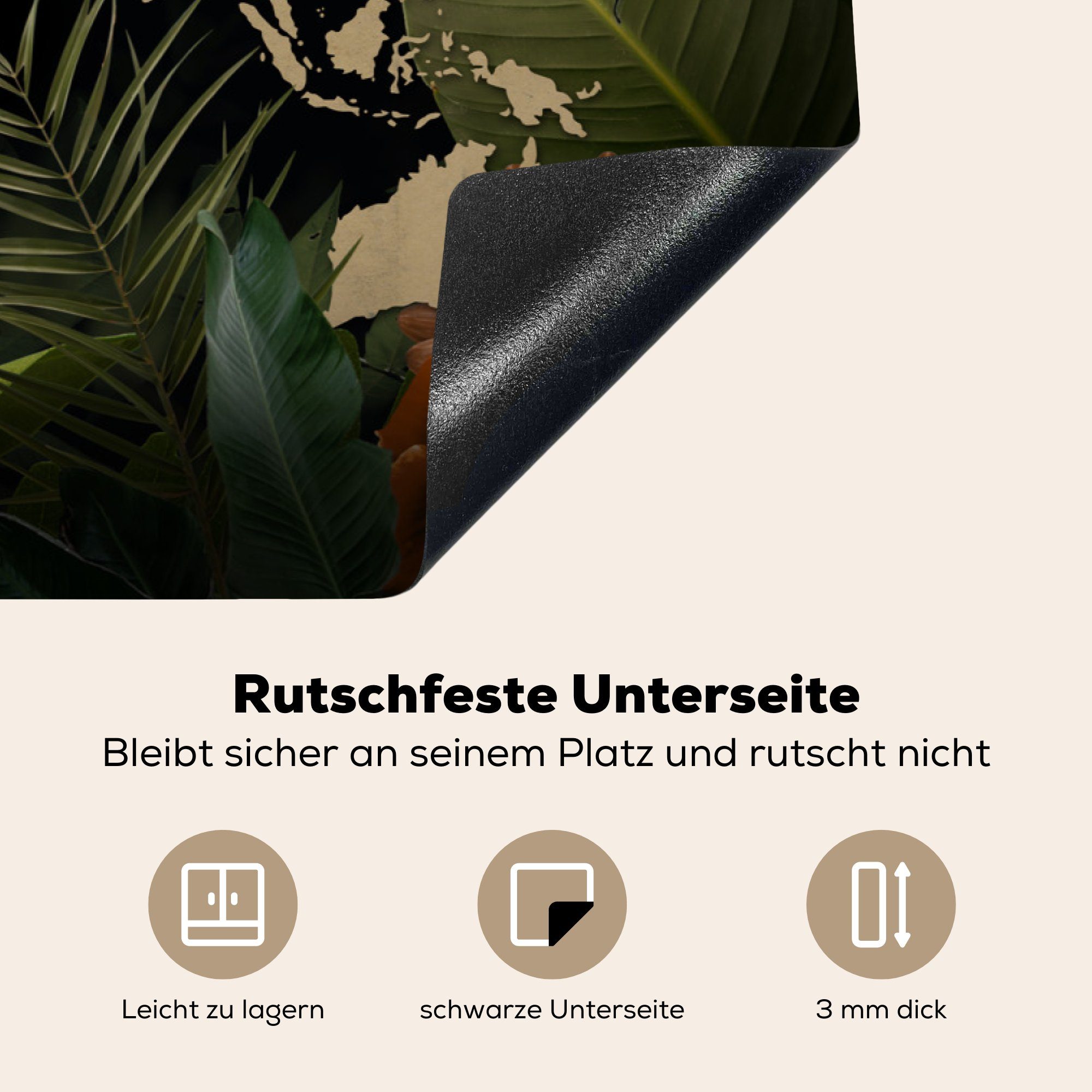 Ceranfeldabdeckung die Vinyl, für cm, Herdblende-/Abdeckplatte 81x52 Blätter, Induktionskochfeld Pflanzen küche, - Schutz - (1 tlg), MuchoWow Weltkarte