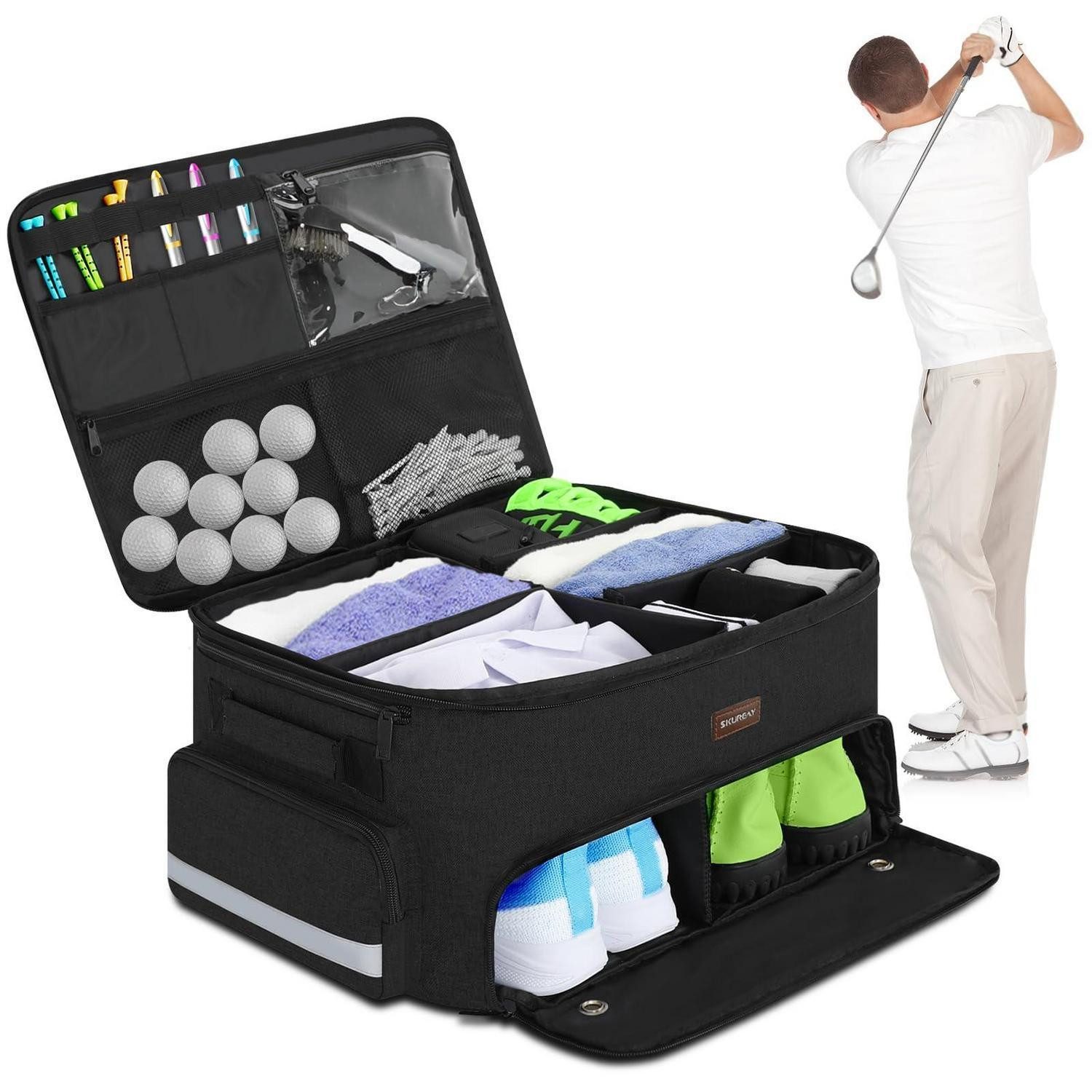 LuxusKollektion Golfballtasche Golf-Kofferraum-Organizer 2-lagig Grau