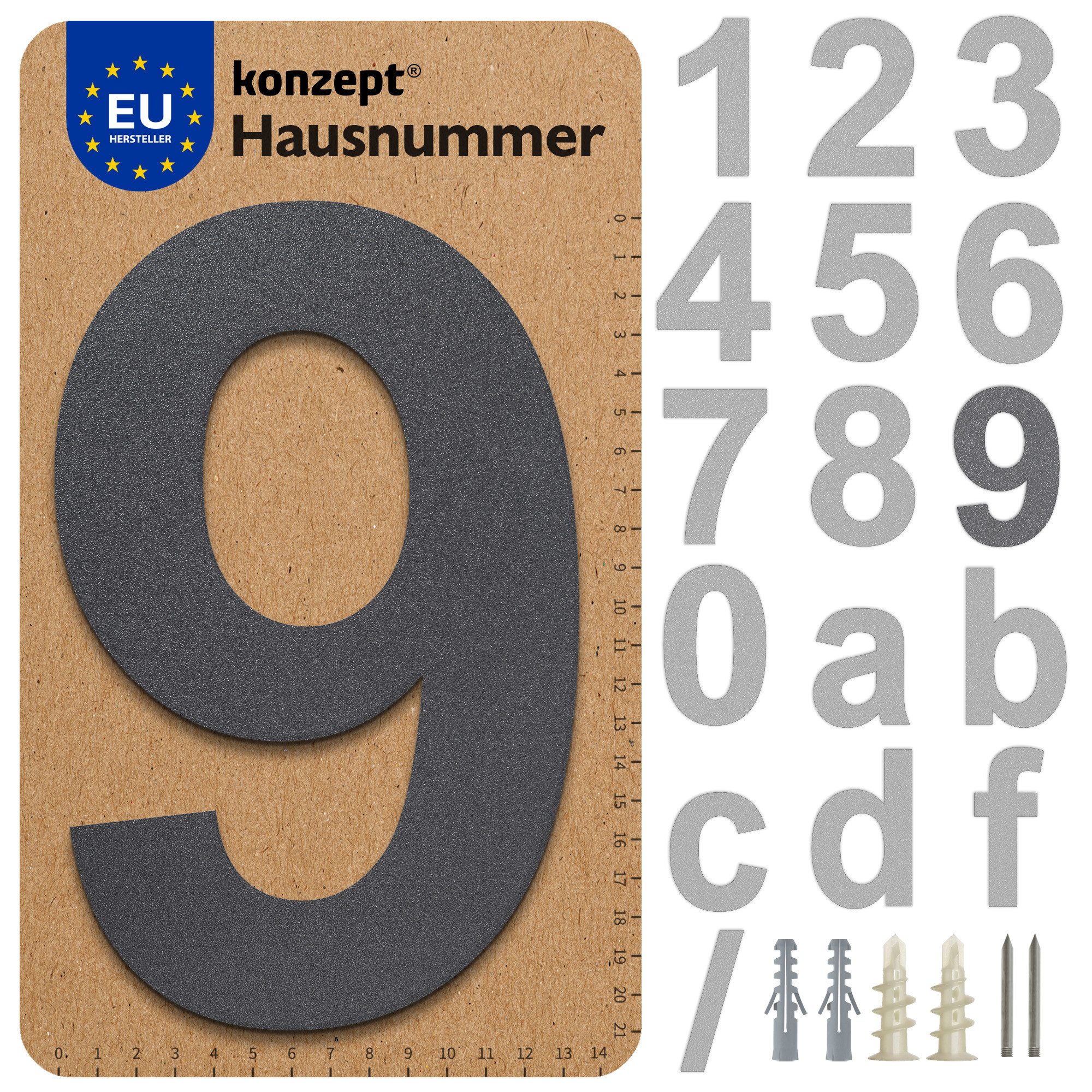 KONZEPT Hausnummer in Schwarz/Graphite, Briefkastennummer von 0 bis 9, (aus günstig online kaufen