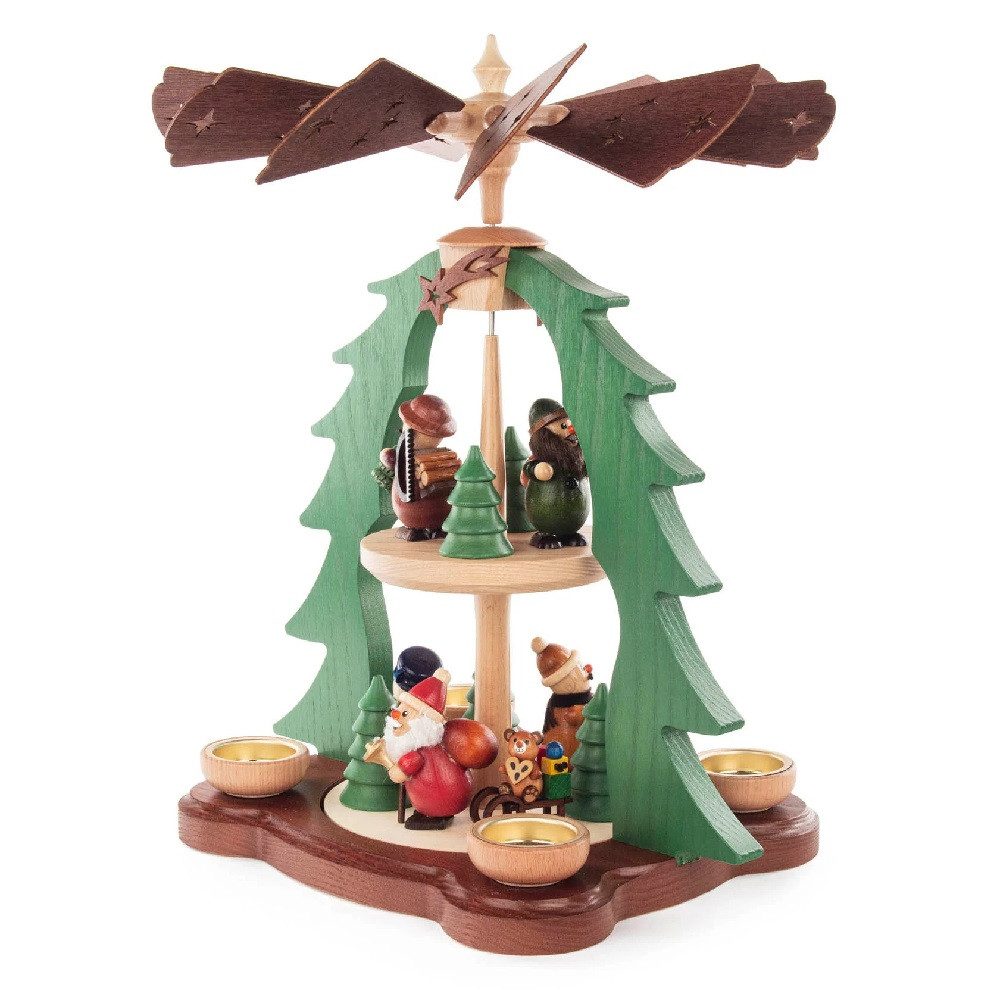 Dregeno Erzgebirge Weihnachtspyramide Pyramide Weihnachtsmotiv 2-stöckig farbig für Teelichte - wunderschön