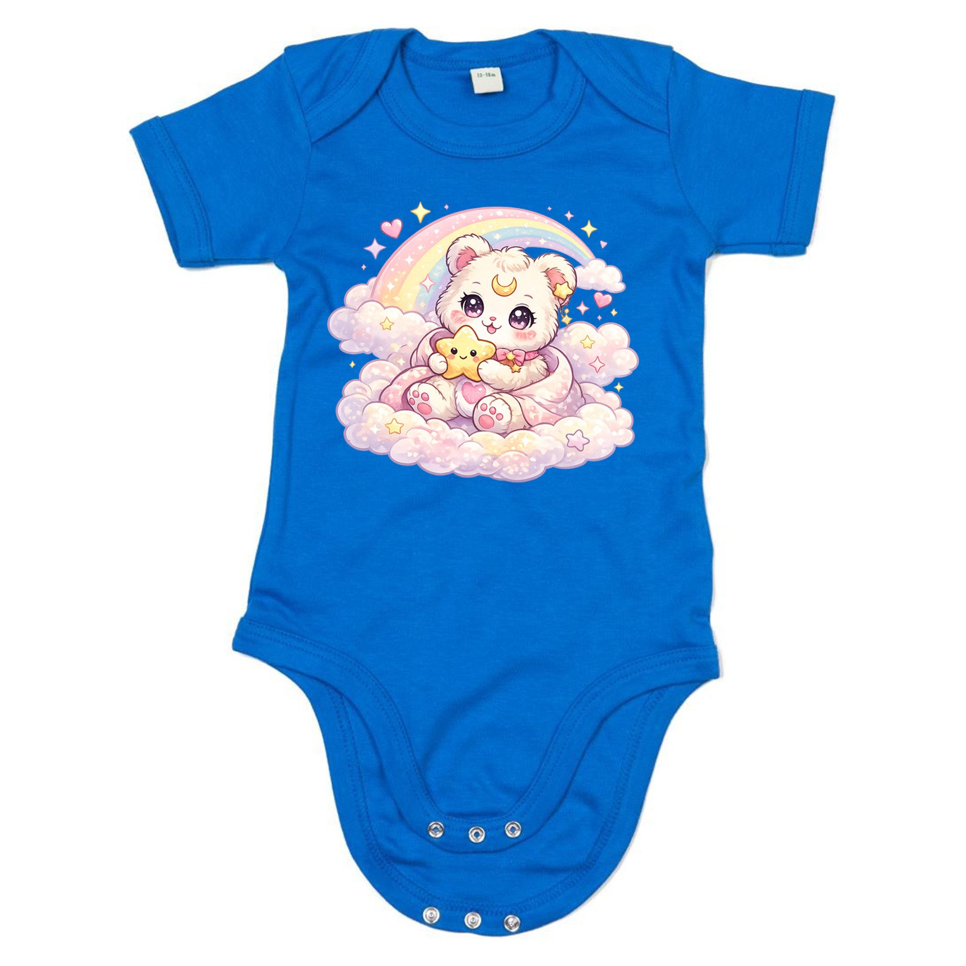 Strampler BearMoonKI Baby Body süßer Bär Mond Regenbogen Anime Motiv